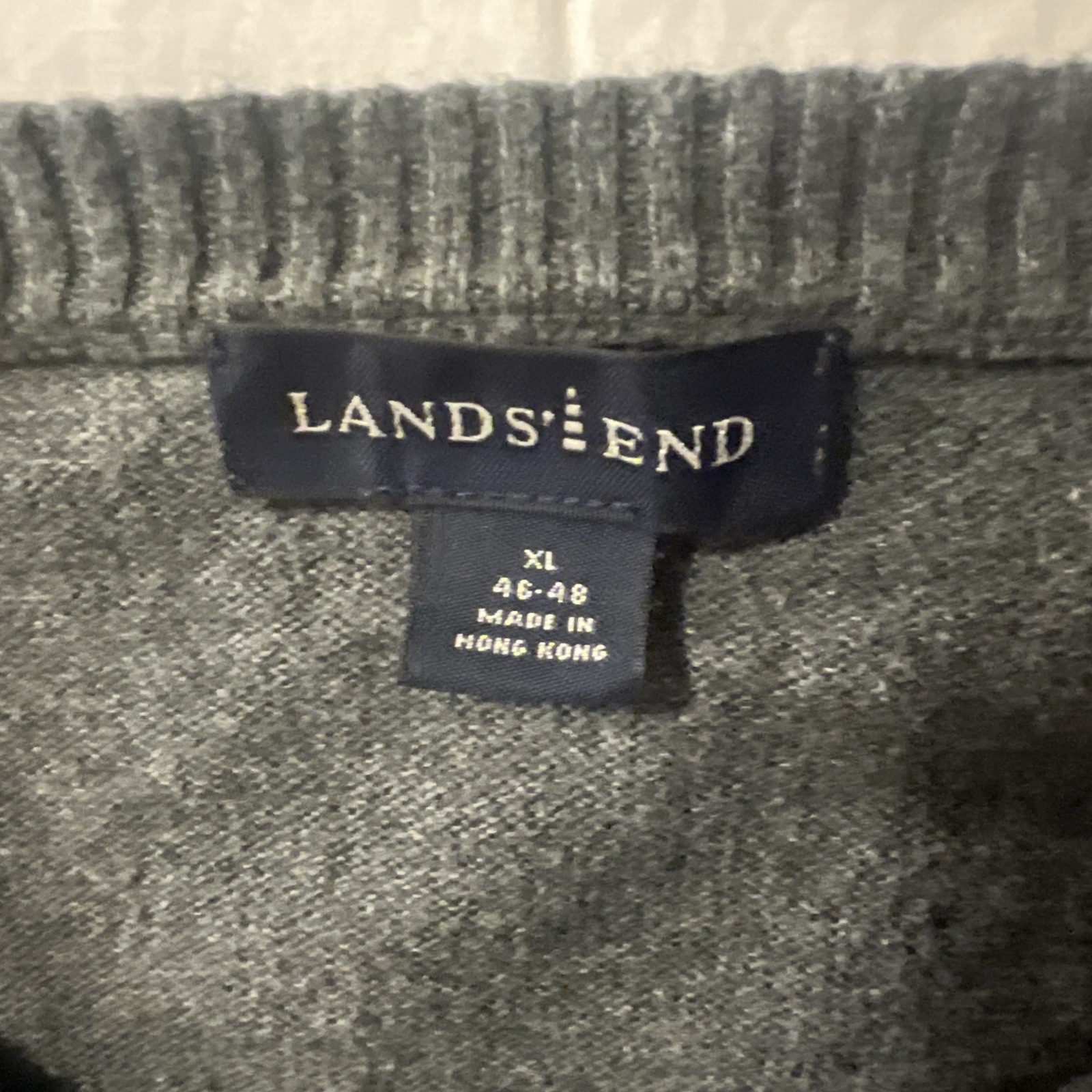 Lands End Mens V-Neck Sweater XL 46-48 Gray Soft & Warm Cashmere Blend
