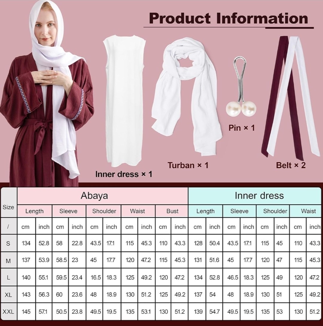 5 Pcs Muslim Abaya Dress for Women with Hijab Modest Islamic Dubai Style