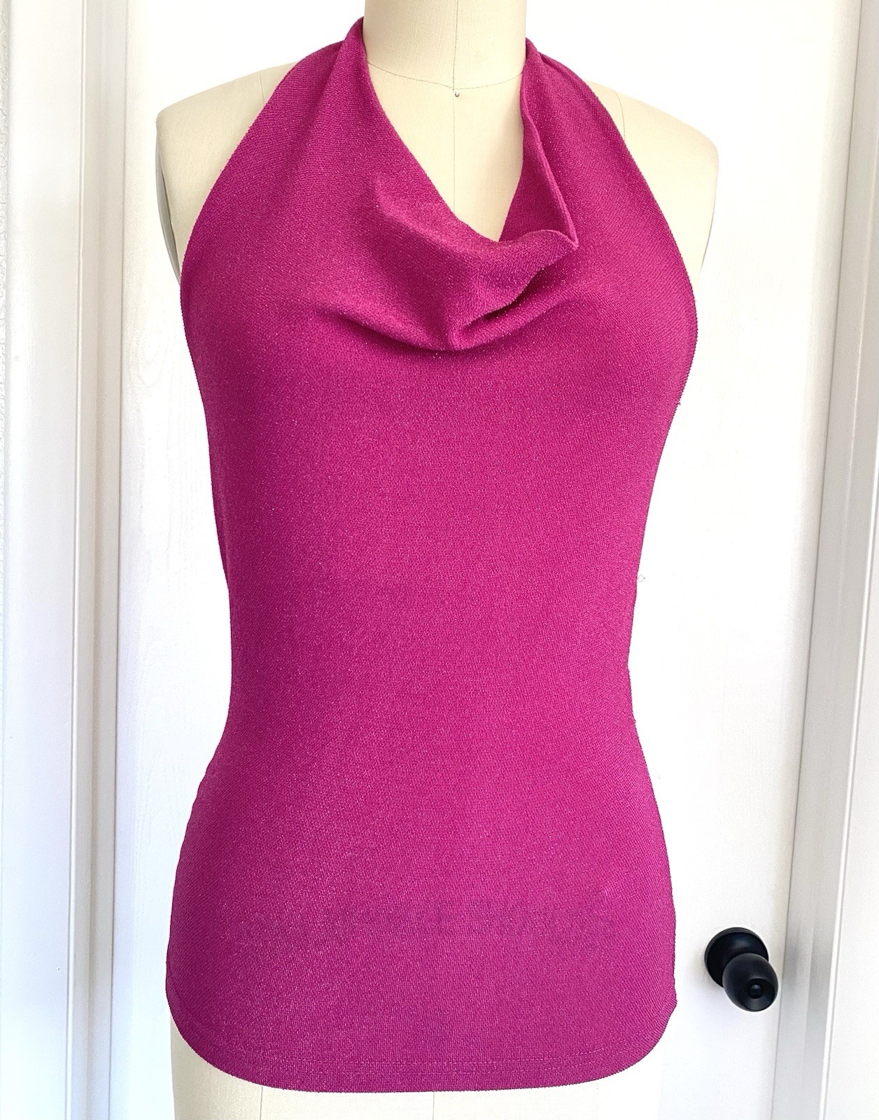 Vintage Y2K A Buyer Raspberry Lurex Sparkle knit halter tank Glitter Metallic S