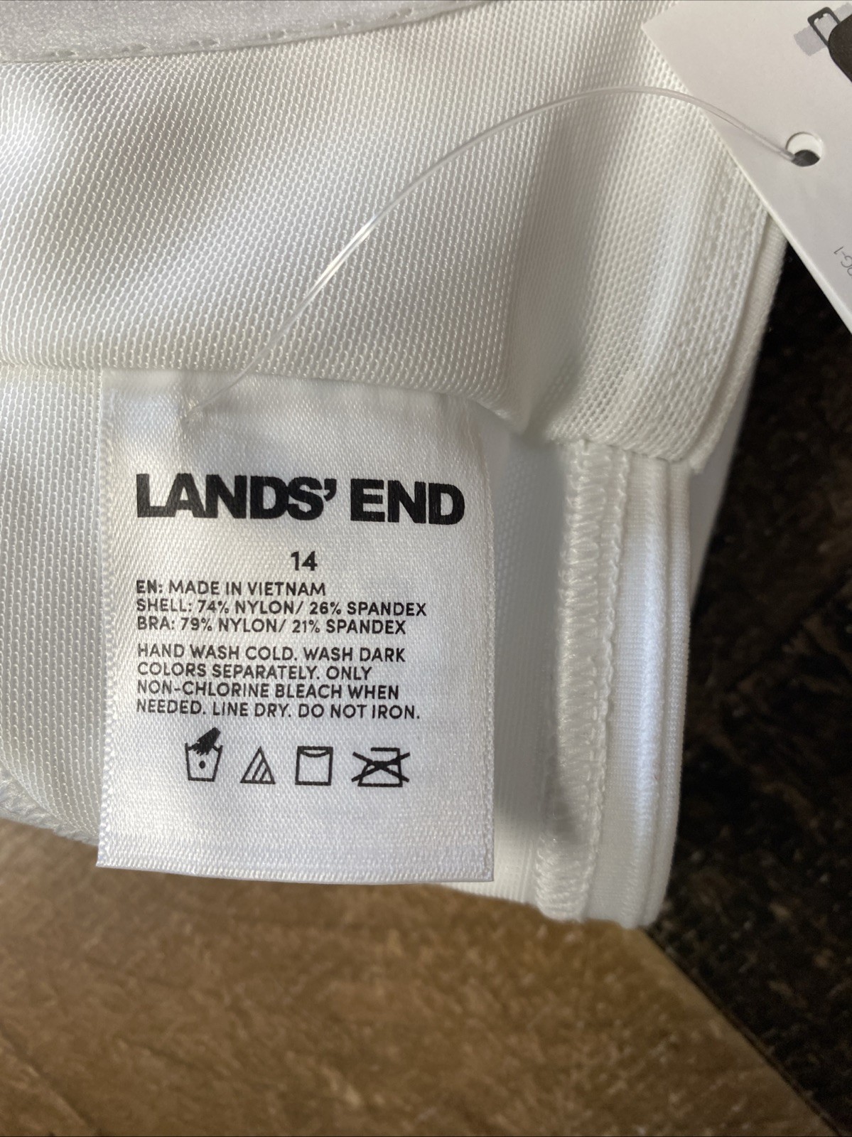 Lands End White Ribbed Retro Underwire Bikini Top Swimwear Size 14 New