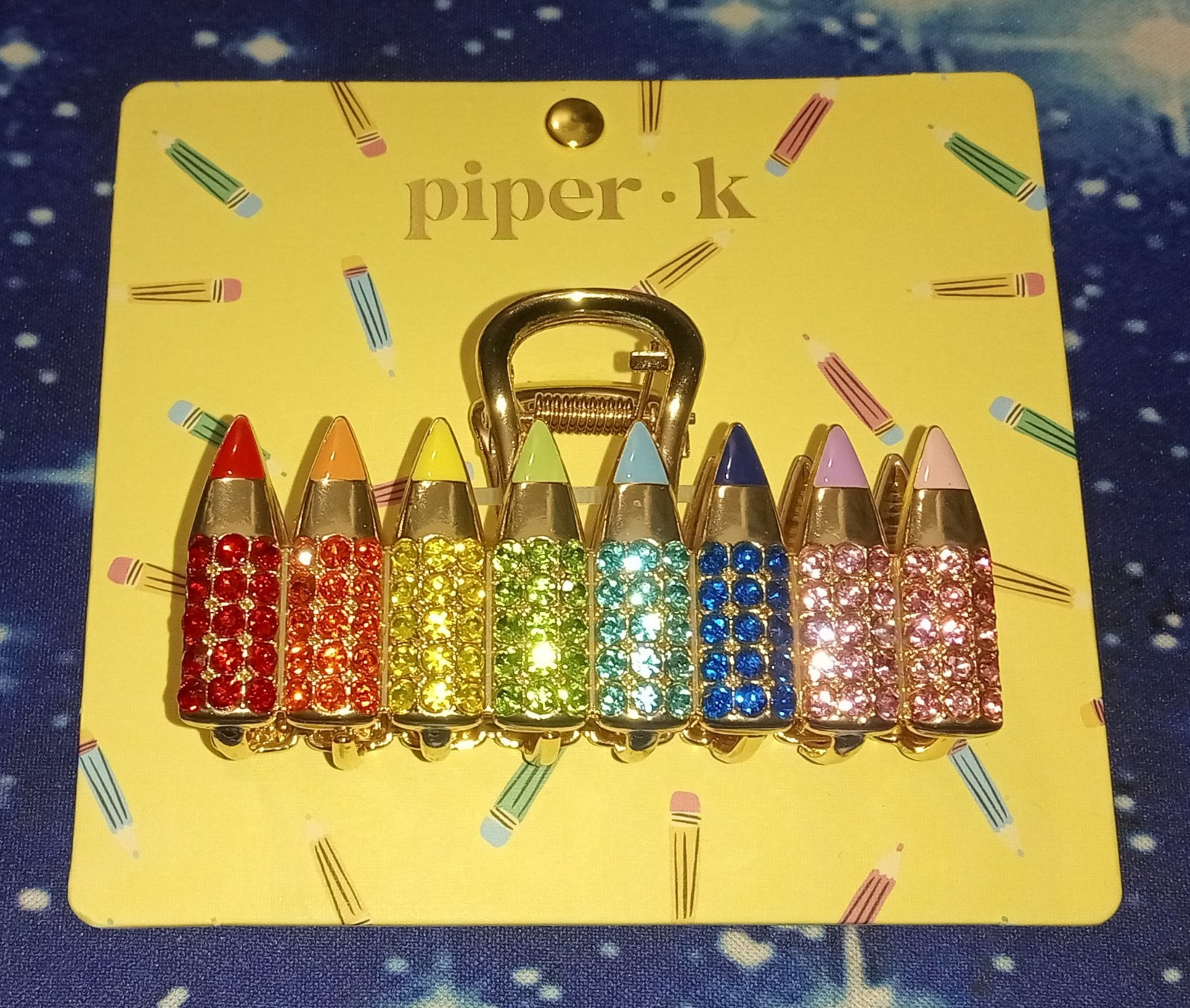 Piper • K Gold Painted & Multi Colored Rhinestones Metal Hair Claw Clip PENCILES