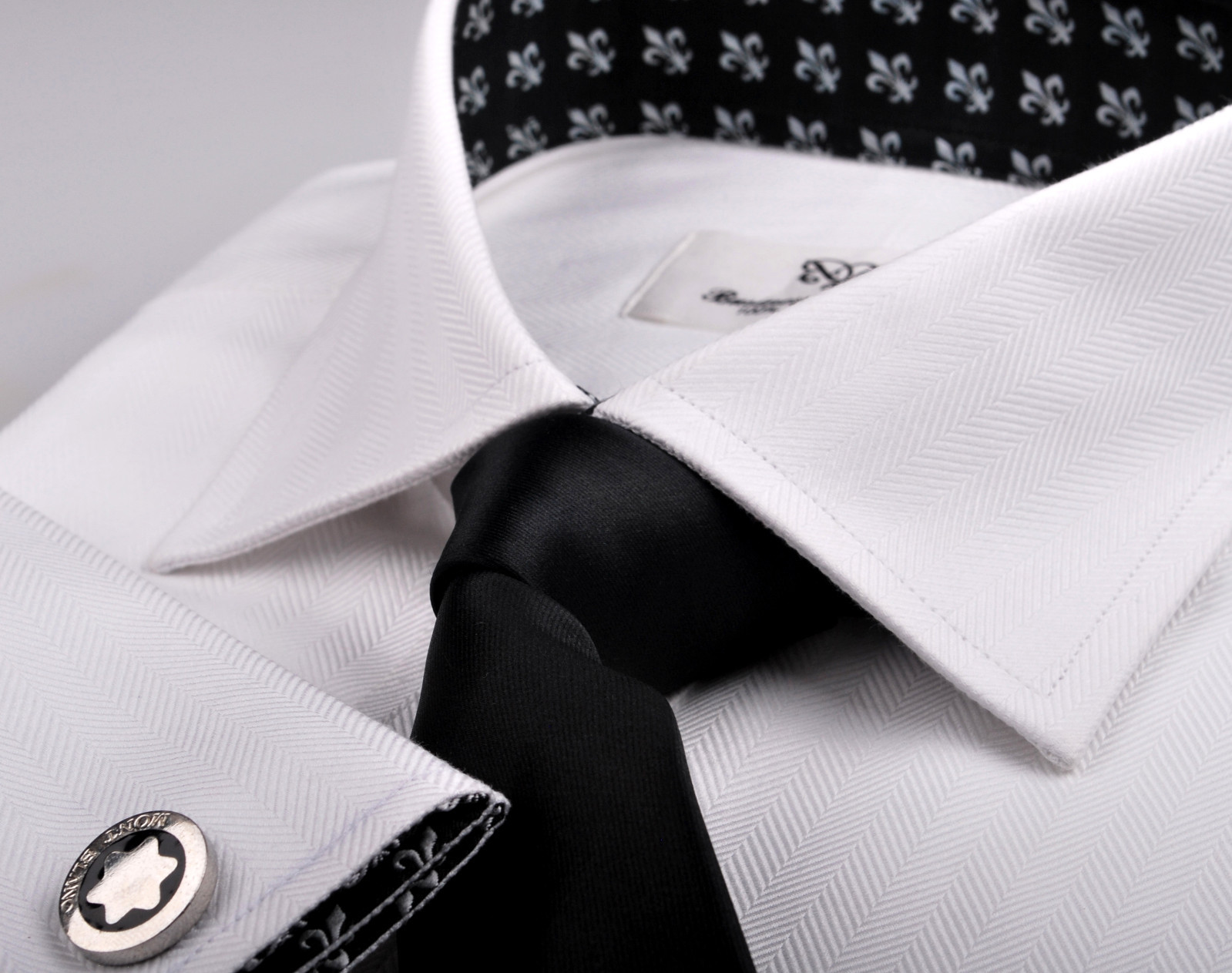 White Herringbone Twill Formal Business Dress Shirt Fleur-De-Lis Italian GQ Boss