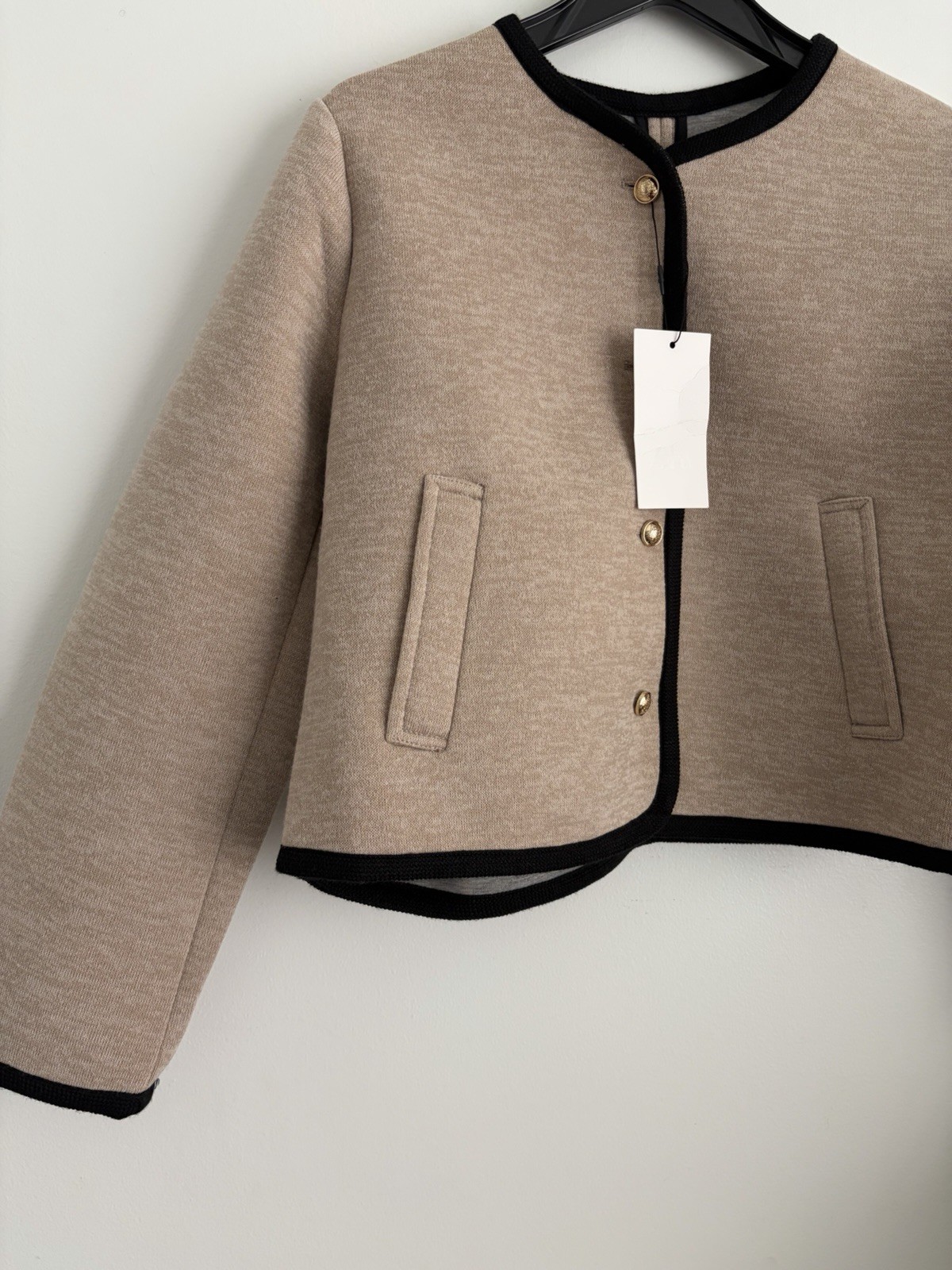 NWT Zara beige jacket W/ Black trim SZ.XL