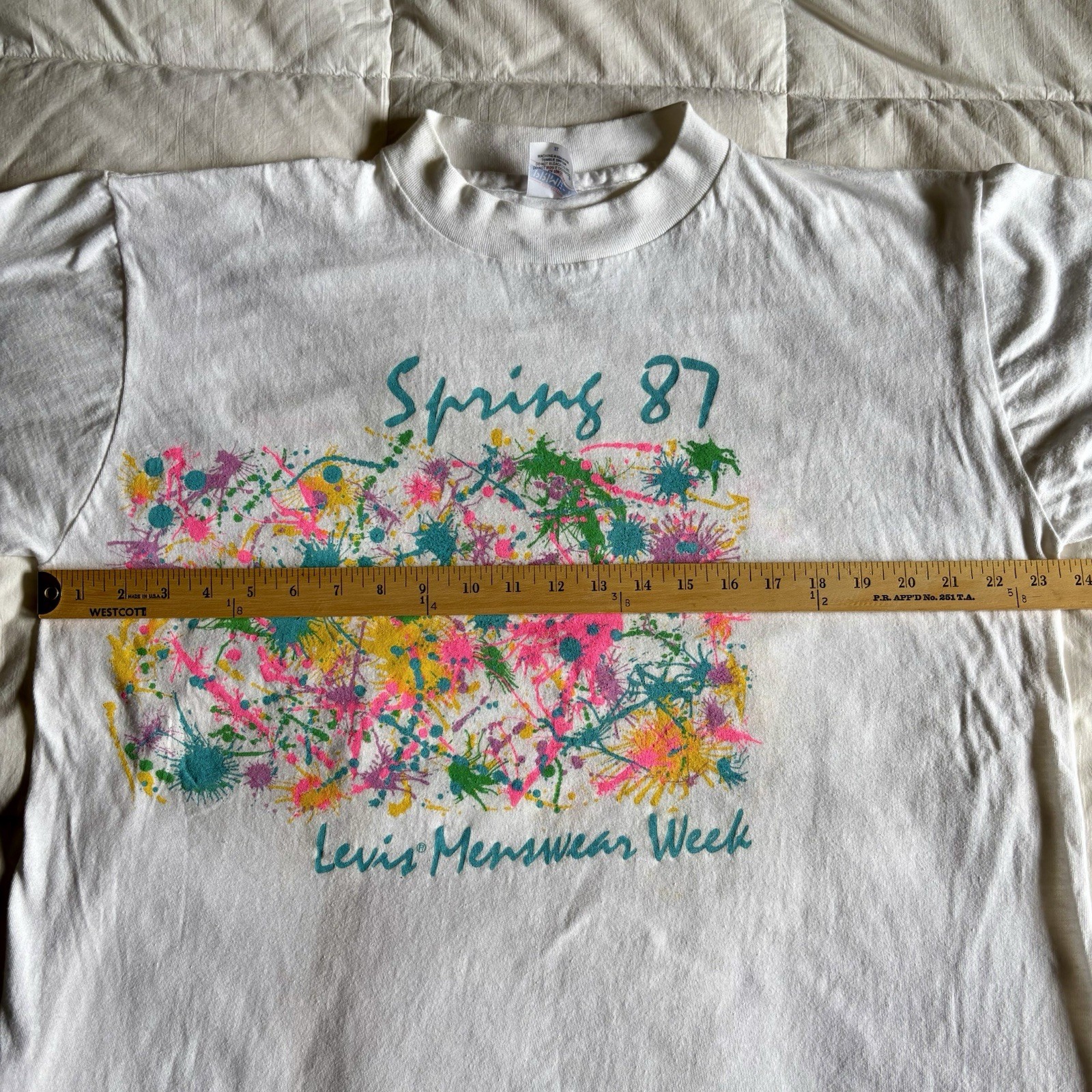 Vtg 1987 Levis Menswear Week Tshirt Mervyns Promo Neon Splatter Single Stitch XL