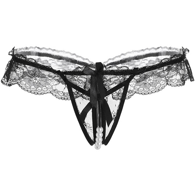 Sexy Sheer Lace Massage Pearl Panties Women’s Thongs G-String T-Back Underpants