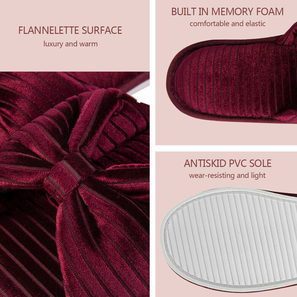 Slip-on Open Toe Velet Slippers Memory Foam Sole Women Fashion Spa House Shoes