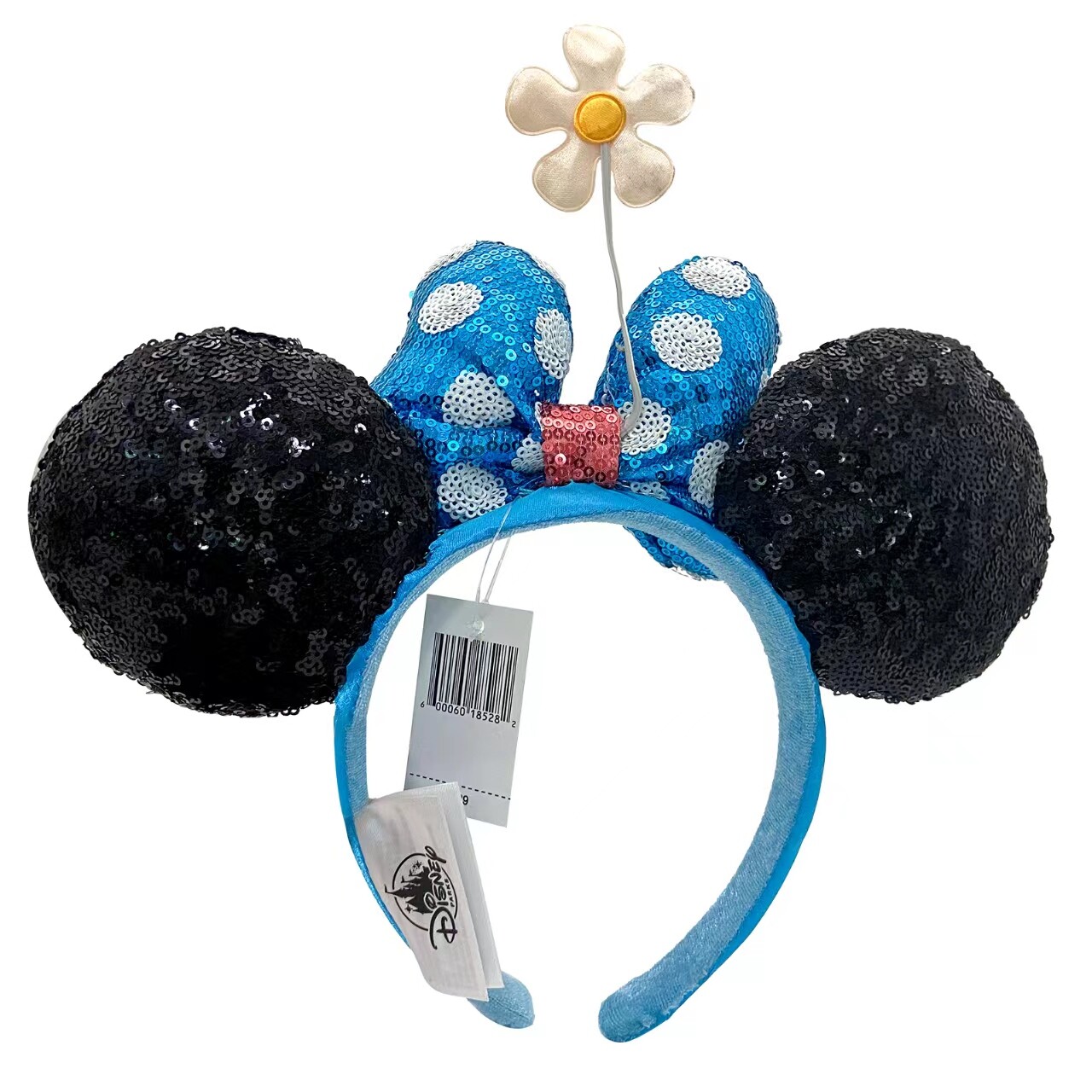 Flower Minnie Ears Hat Disney’s Parks Headband with Blue Bow Sequins Polka Dot