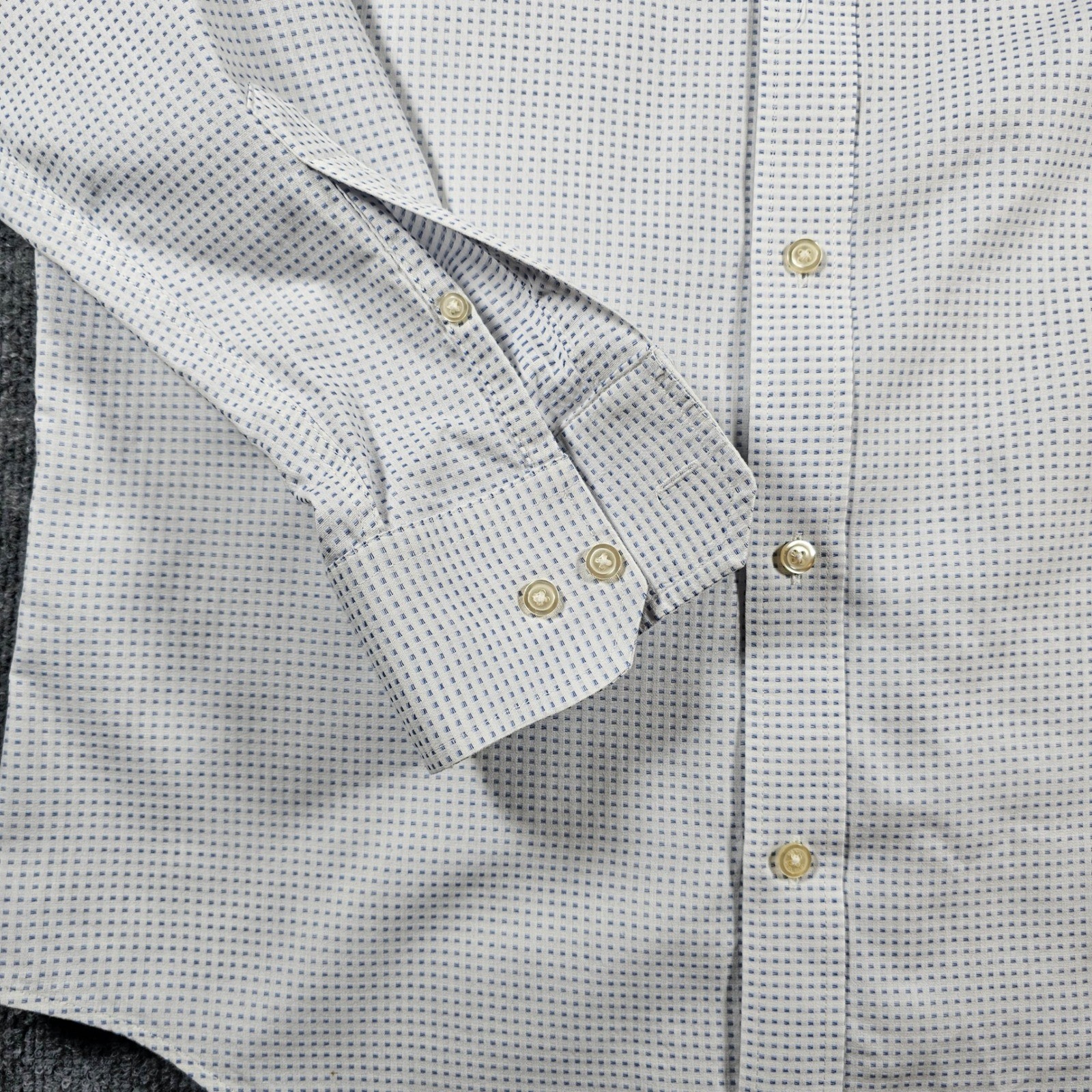 Banana Republic Mens Non Iron Slim Fit Dress Shirt Blue White Pattern L 16-16.5