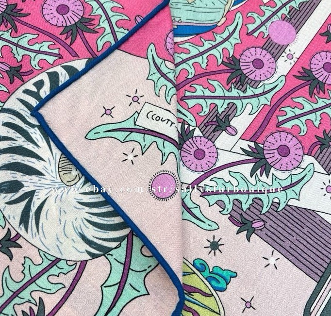 Sallys 70% Cashmere & 30% Silk Wrap Scarf Boat Print Double Face Shawl 53″ Pink