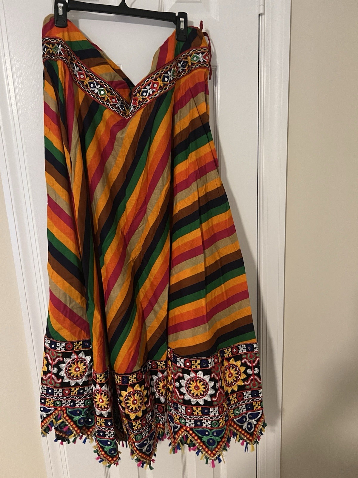 Women’s Choli Blouse Multicolor Striped Embroidered Trim Cotton Blend One Size