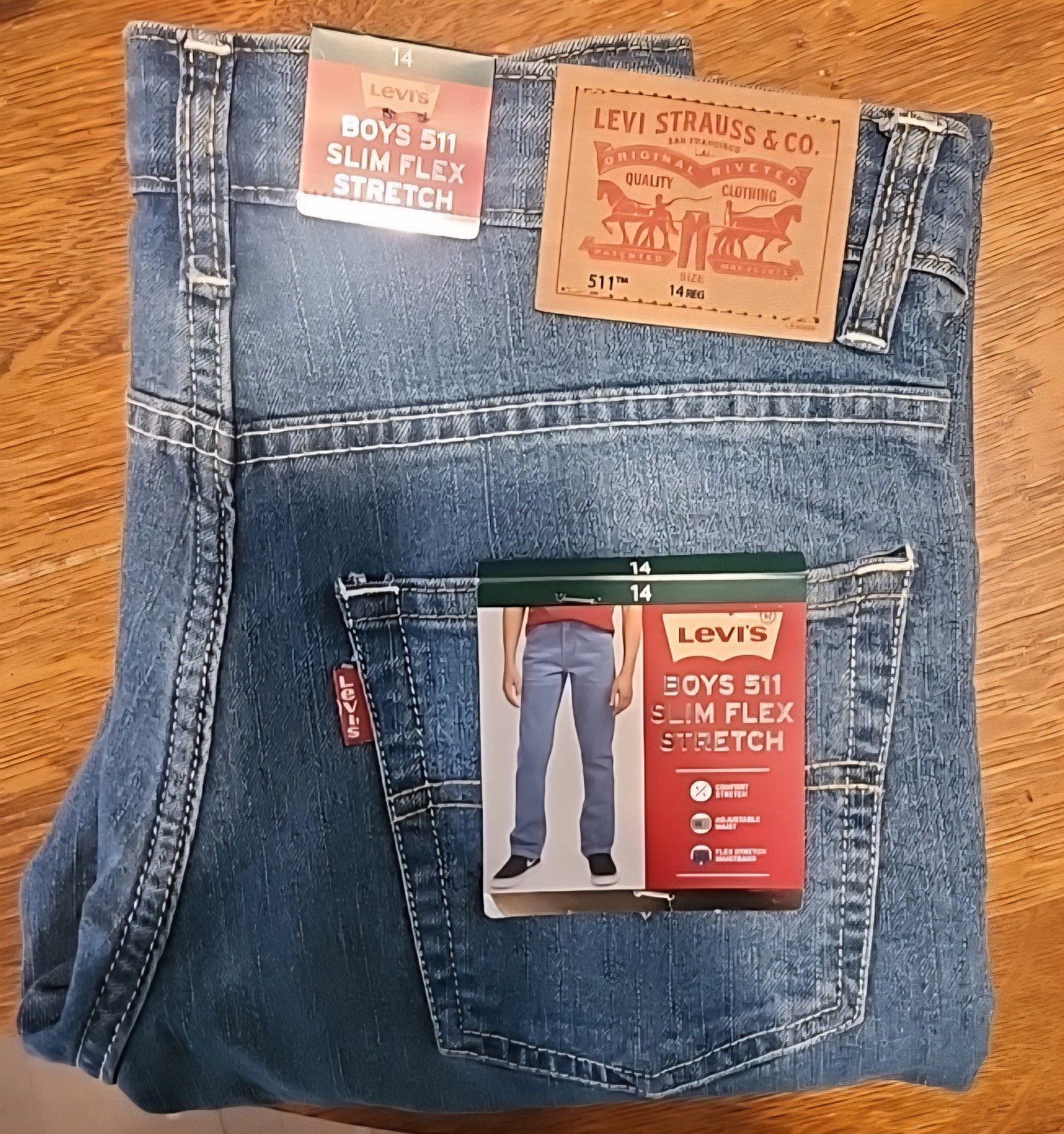 Levi’s Boys 511 Slim Fit Zip Fly & Button Closure Denim Jeans, Size 14-NEW