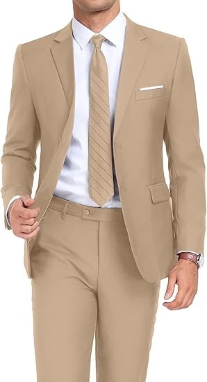 Mens 2 Piece Suit Set Slim Fit 2 Button Dress Suits Tuxedo Set Wedding Blazer