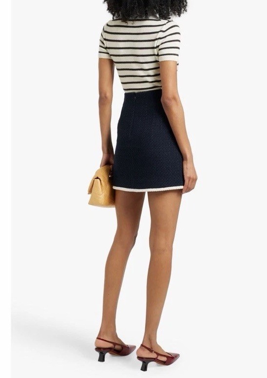Veronica Beard Roman Mini Navy Blue Cotton Blend tweed Skirt Lined Sz 2 NWT $348