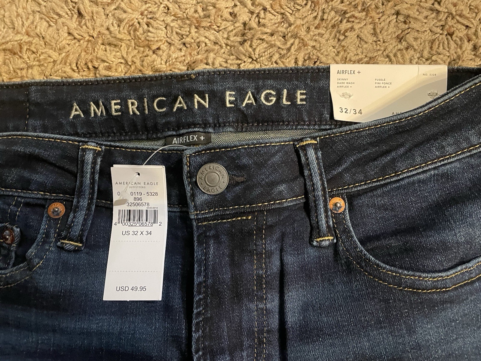 Men’s American Eagle Airflex+ Skinny Dark Wash Jeans NWT !! Size 32 X 34