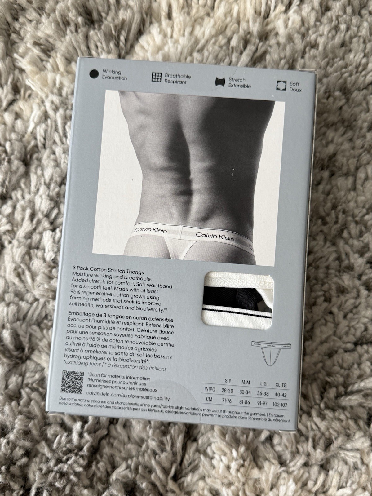 NEW Calvin Klein CK Men’s Modern Cotton Thong 3-Pack – Black White Gray (Size L)