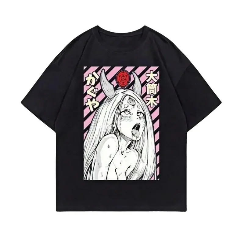 Waifu Anime Girl Oni Horns Graphic T-Shirt Japanese Manga Streetwear Tee