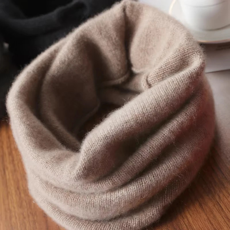 100% Pure Wool Knitted Ring Scarf Elegant Neckerscarf Female Soft Warm Cashmere