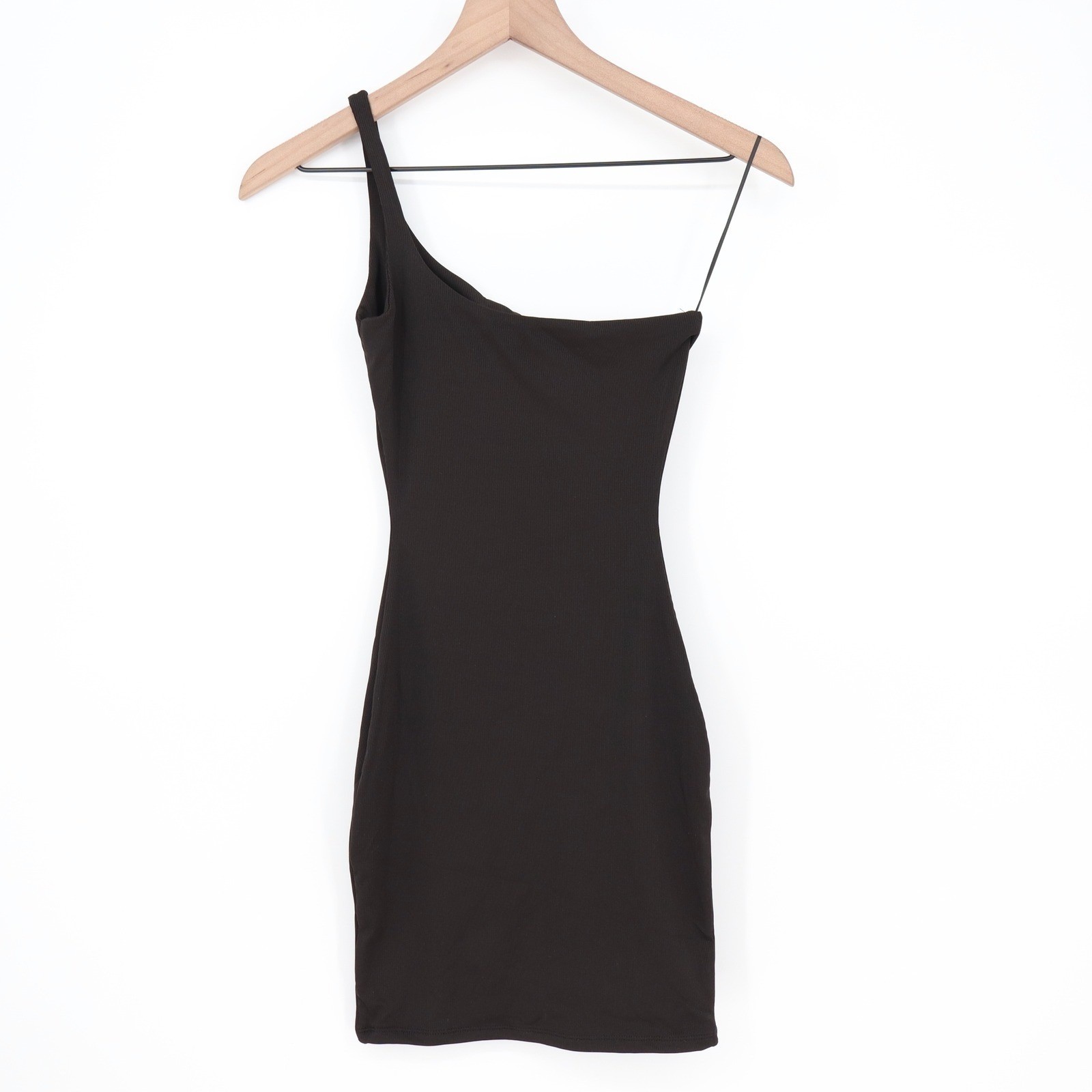 Naked Wardrobe Black One Shoulder Ribbed Mini Dress Womens Size L