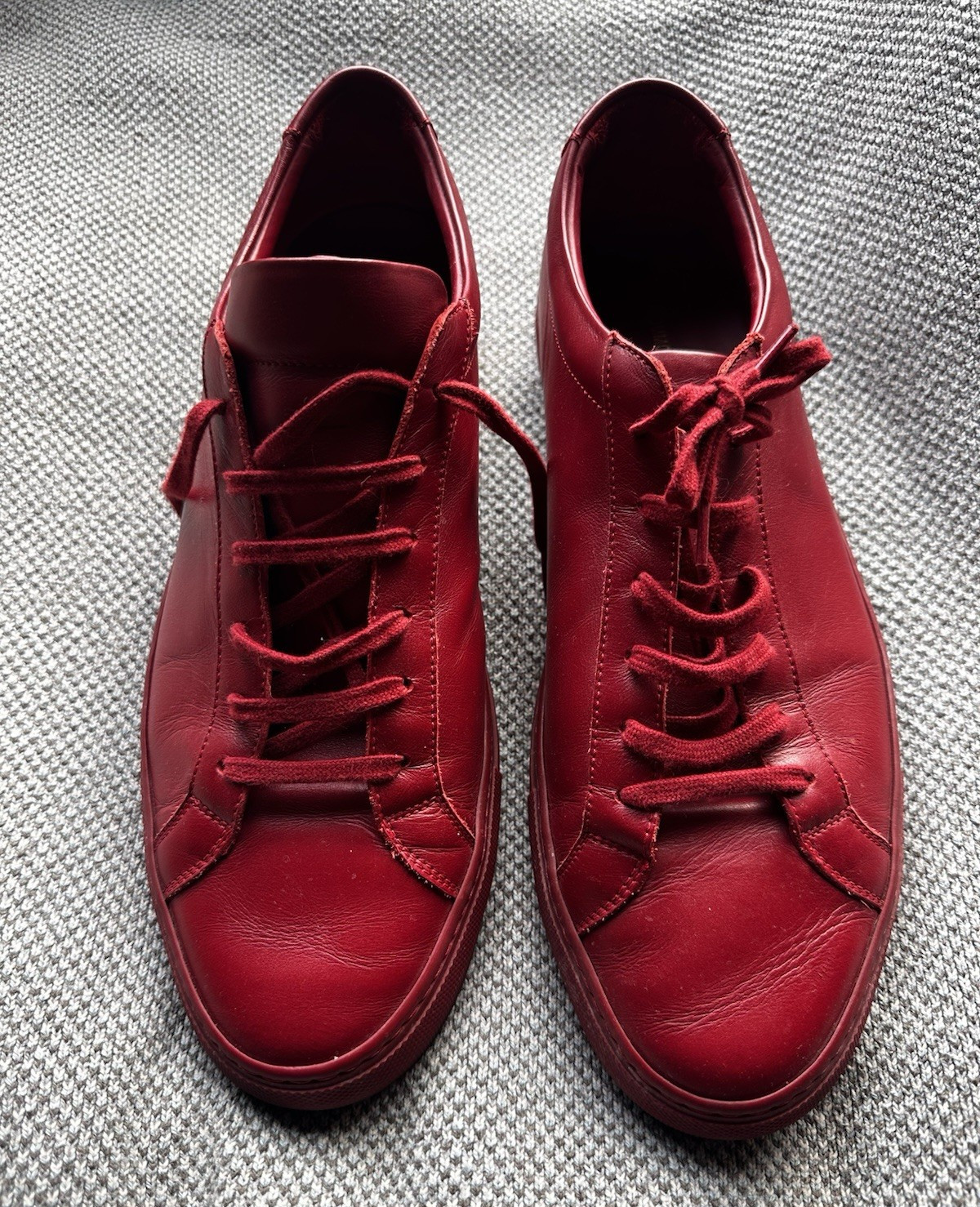 Common Projects Men’s Red Leather Low Top Lace-Up Sneakers US 14 EU 46
