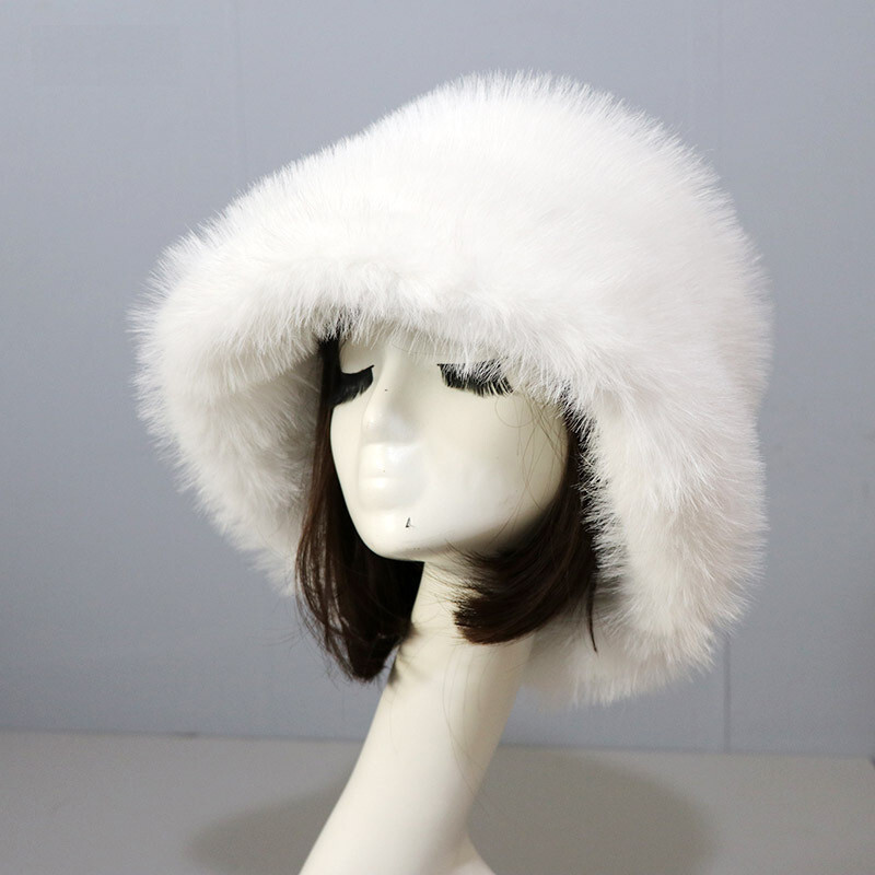 Women’s Fuzzy Bucket Hat Winter Fluffy Furry Plush Faux Fur Hats Fisherman Cap