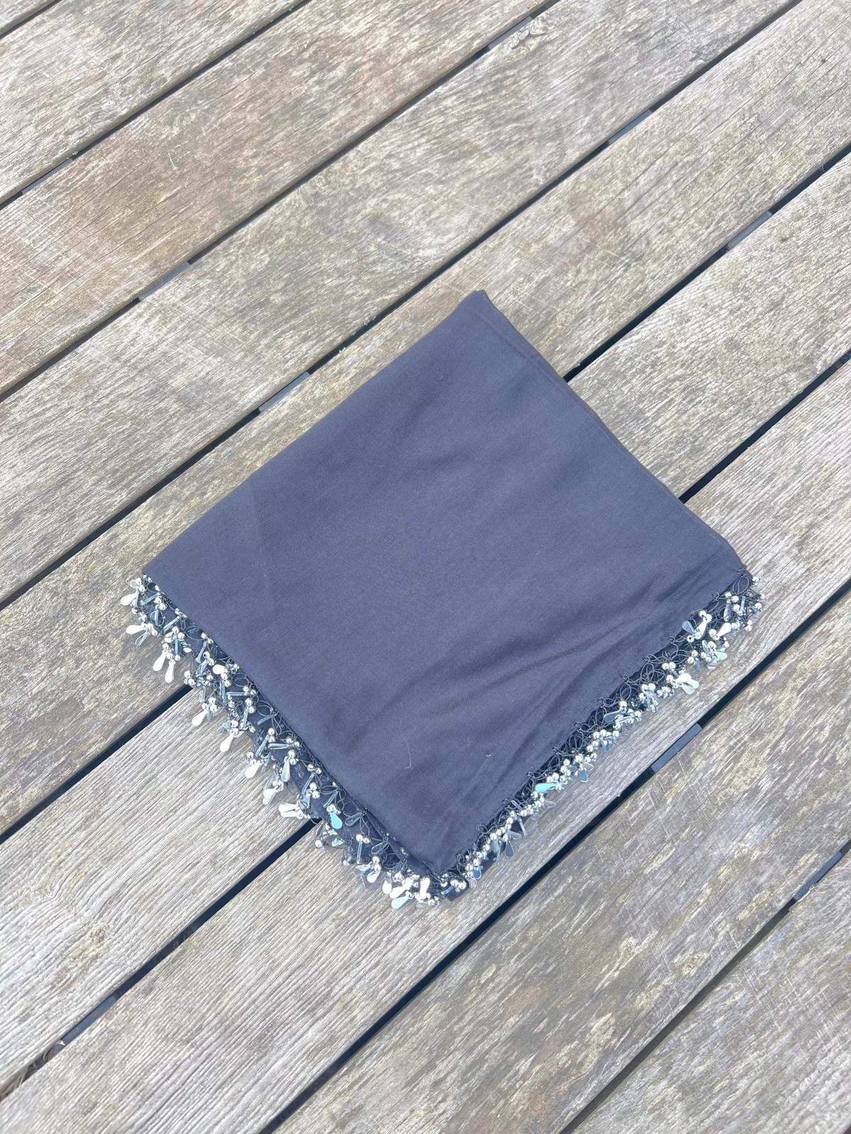 Handmade Black Turkish Crochet Edge Yazma Headscarf Cotton Unique Boho Vintage