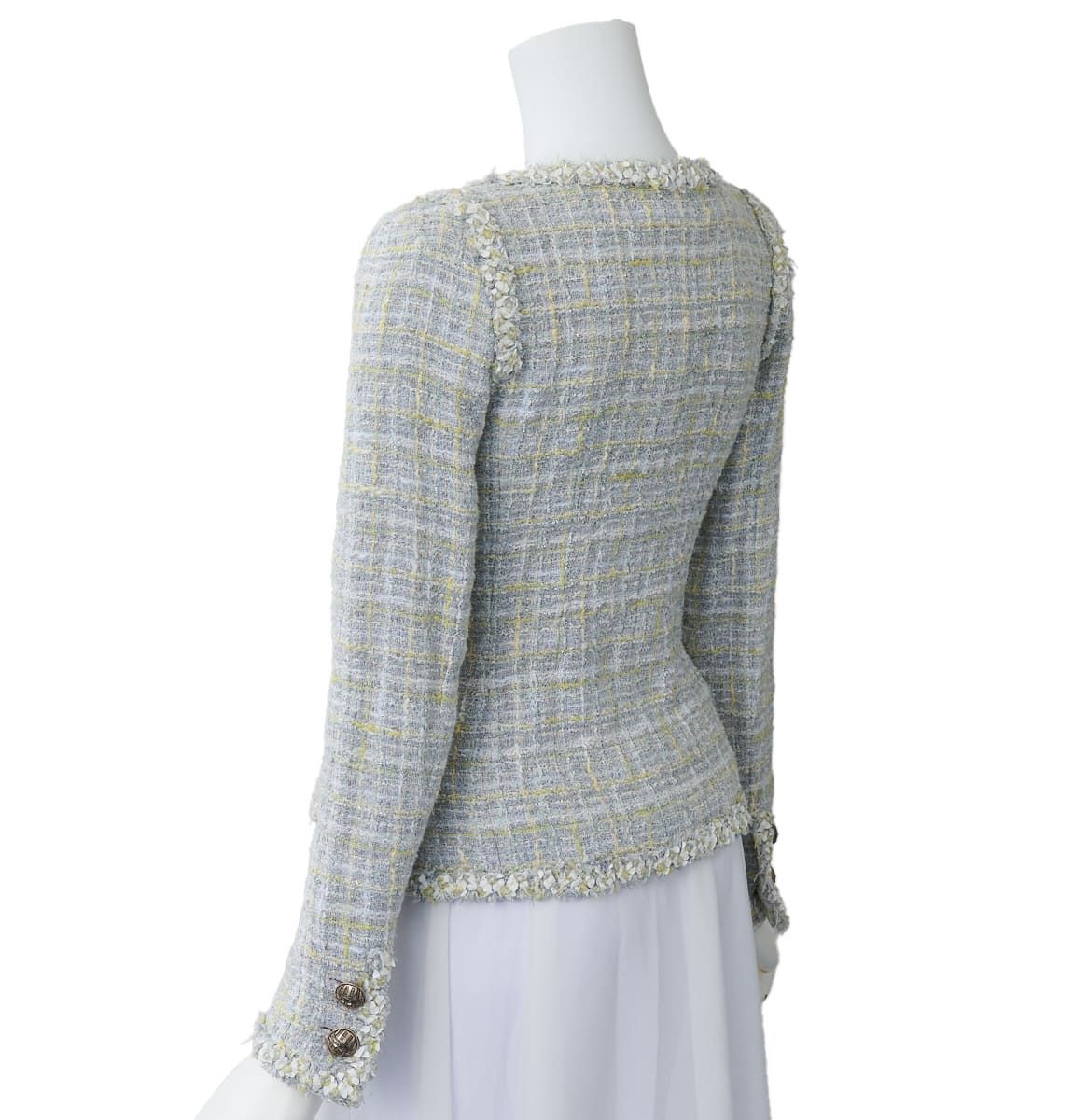[Returns accepted] CHANEL Coco Button Tweed Collarless Jacket Outerwear 34 Blue
