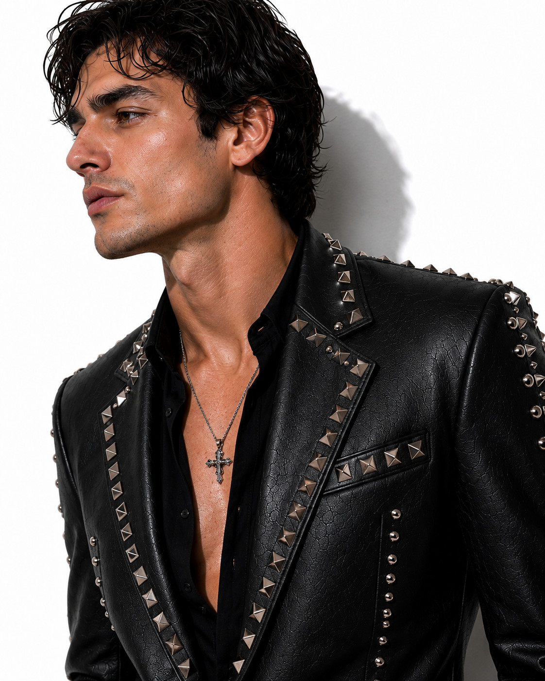 Men Black Studded Leather Blazer Jacket |Punk Rock Gothic Handmade Spike Fashion