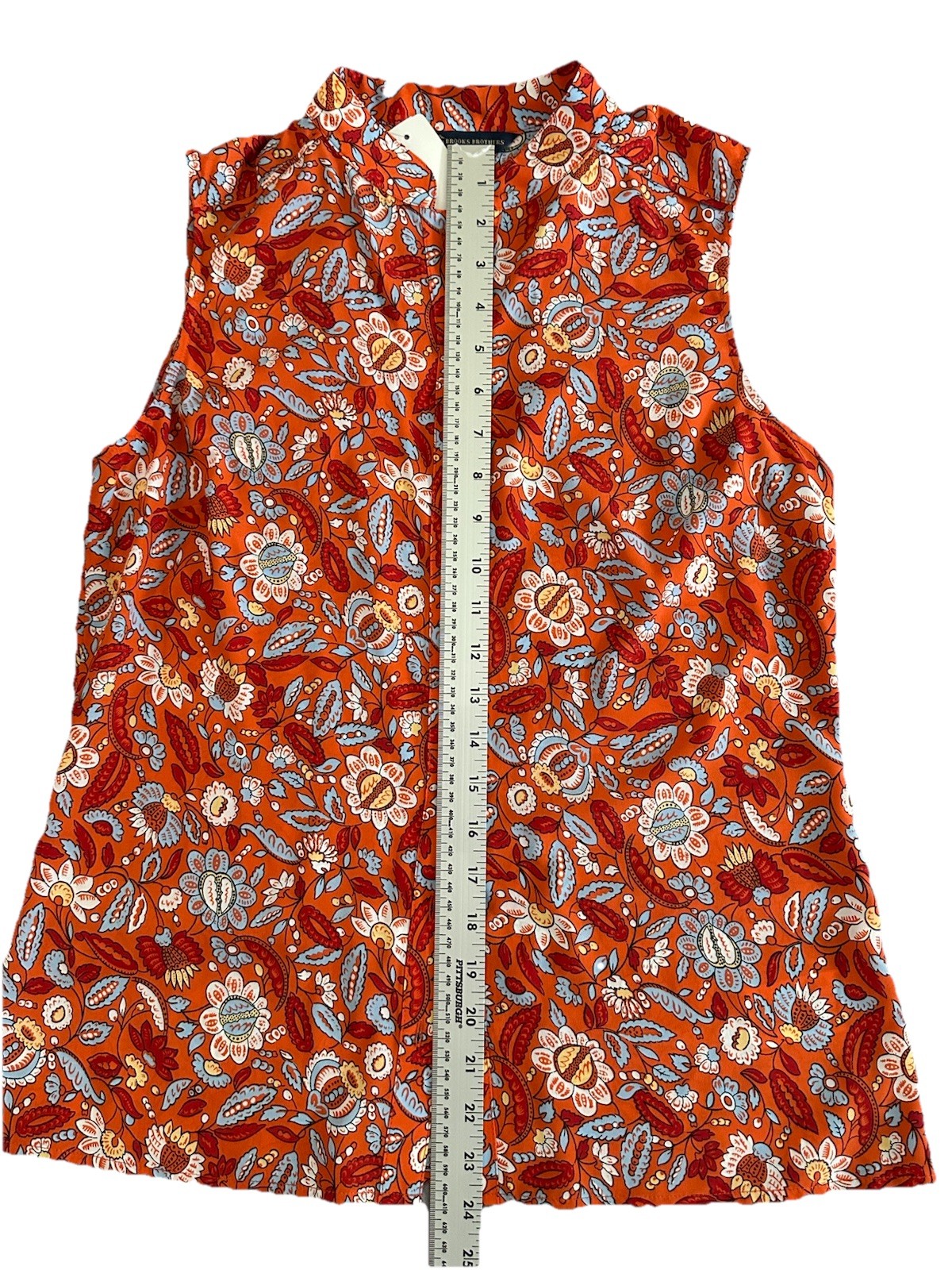 Brooks Brothers Sz 6 Orange Floral Paisley Button Front Sleeveless Top Blouse