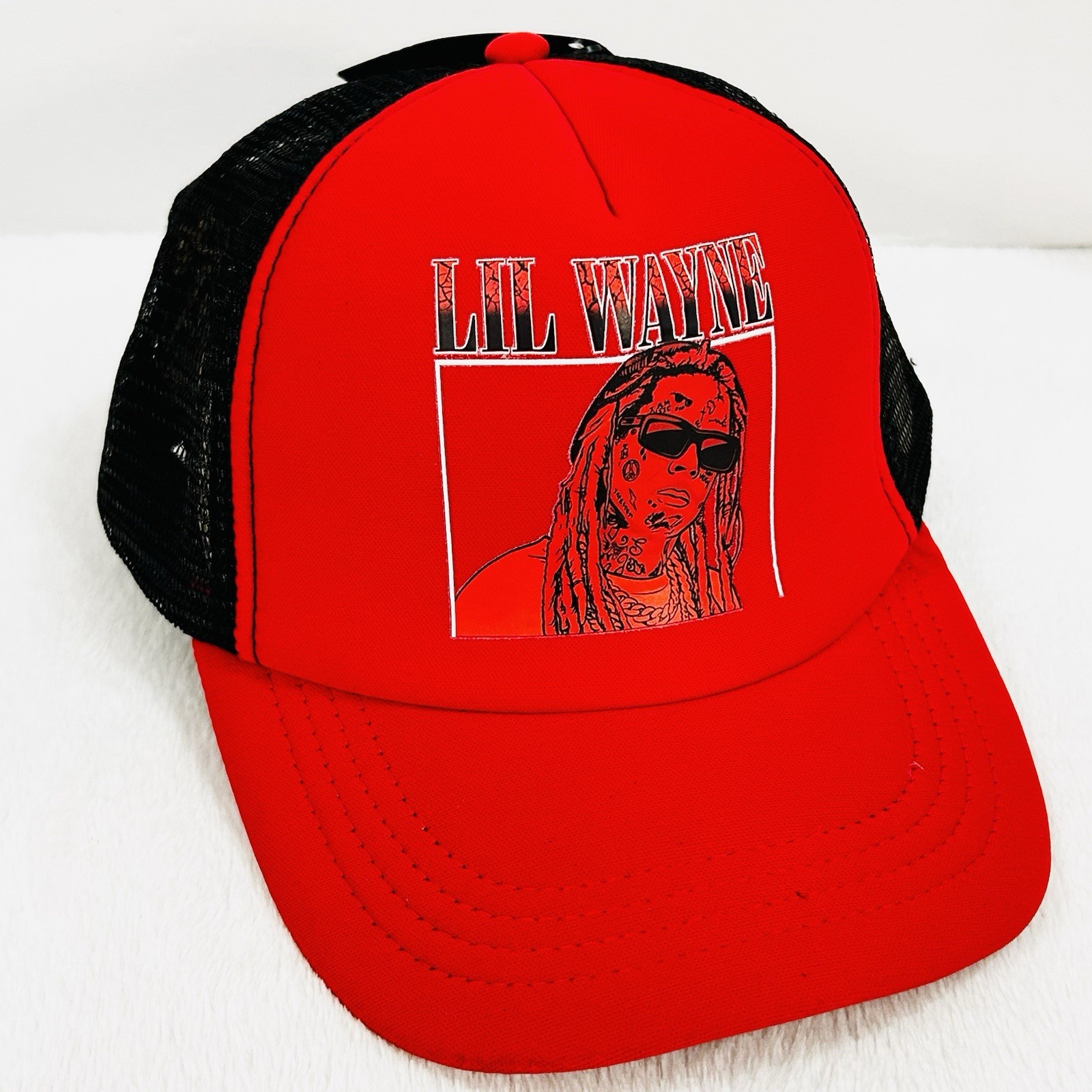 Lil Wayne Wordmark Logo Trucker 2-Tone Foam Hat Cap Adjustable Snapback Red