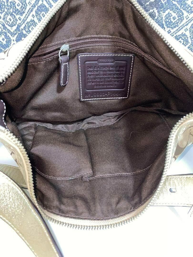 COACH Signature Monogram Canvas Leather Crossbody Shoulder Bag Brown 31cm W Auth