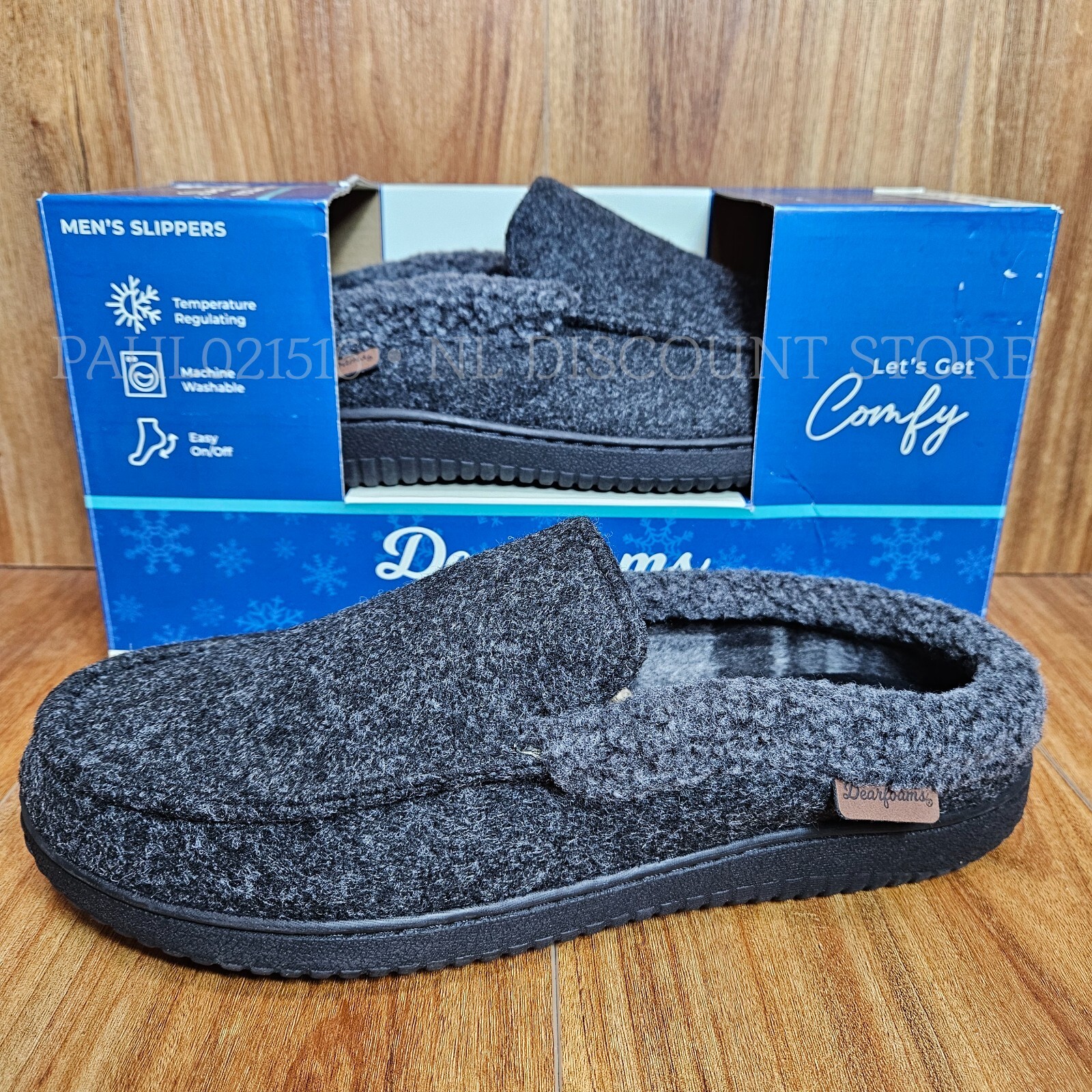 DEARFOAMS Men’s Total Comfort Memory Foam Slippers Machine Washable ~ Black