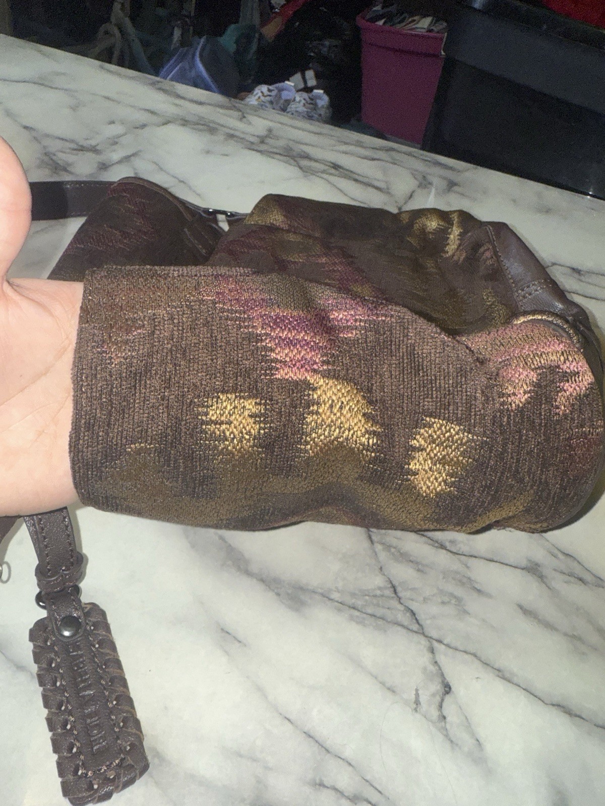 Isabella Fiore Brown Floral Shoulder Bag Zip/Magnetic, Pockets, Silver Hardware