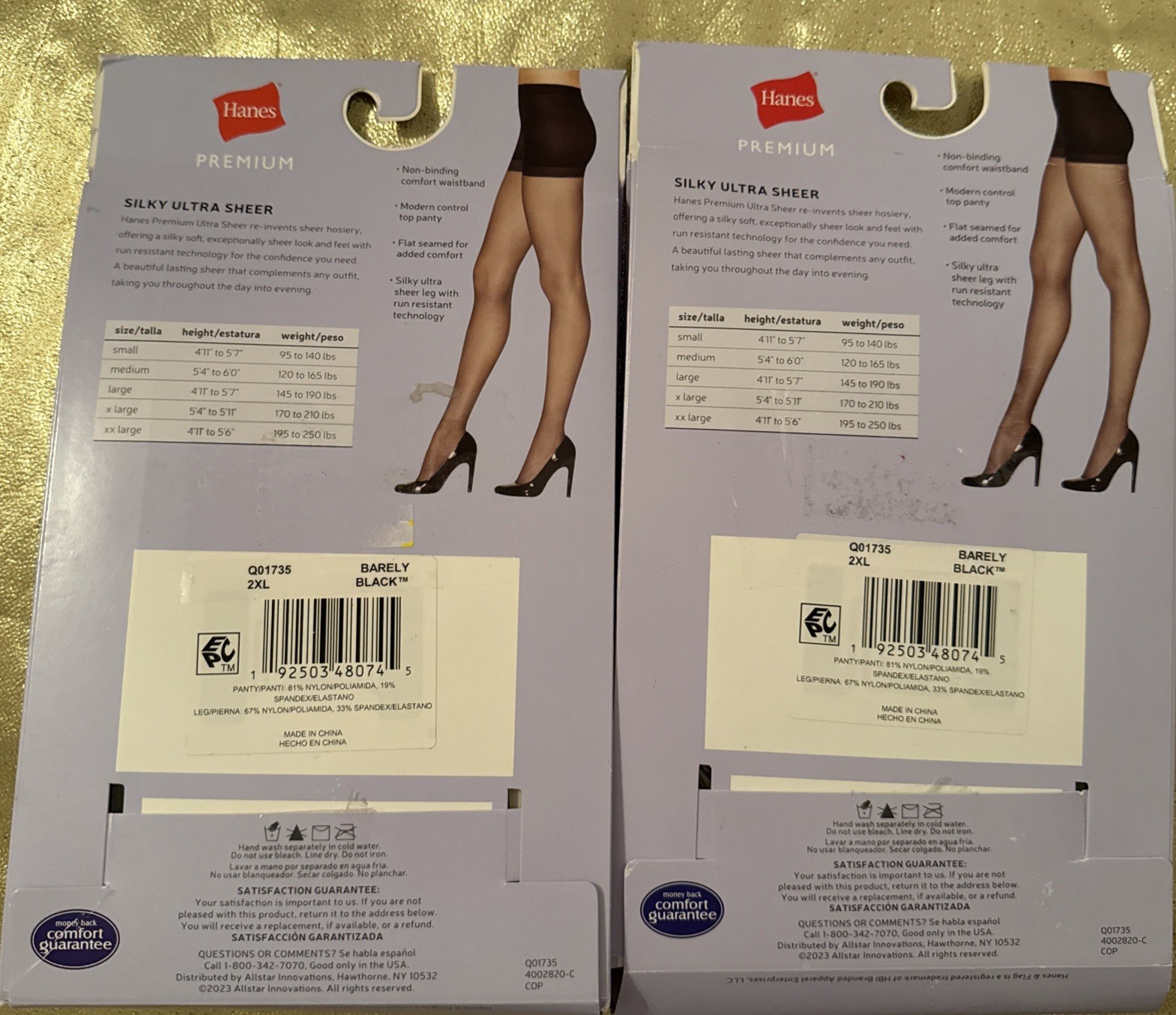 Hanes 2 Packs (4 Pair) Control Top Ultra Sheer Barely Black 10 Denier Size 2XL