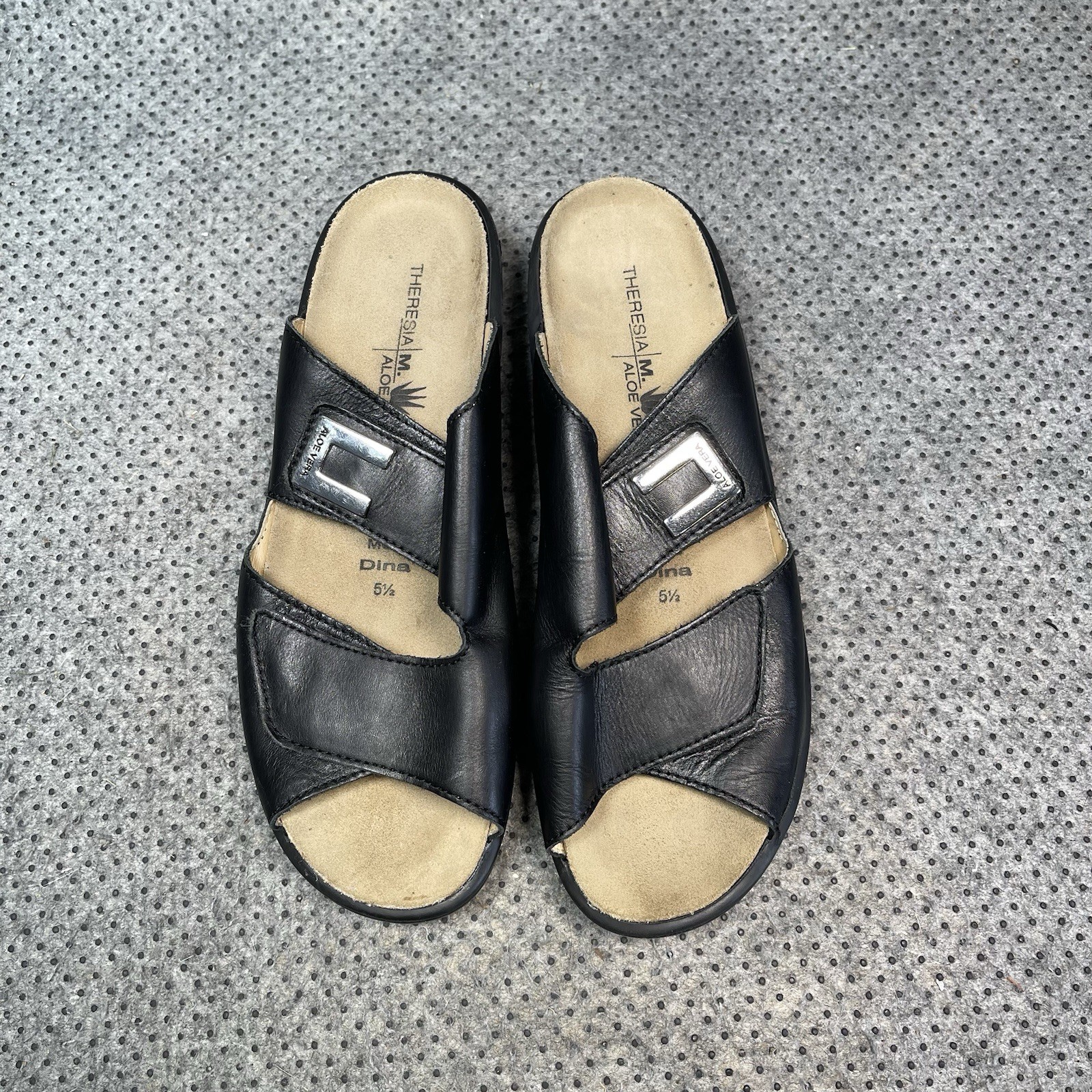 Theresia M Aloe Vera Black Leather Sandals Size 5.5 Women’s