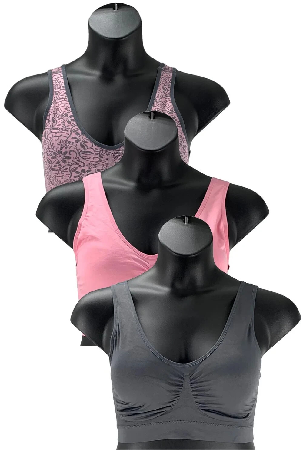 Rhonda Shear 3pack Seamless Jacquard Ahh Bra with Removable Pads, Multi, Small