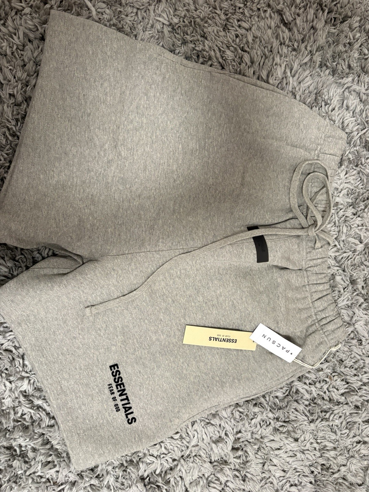 Essentials Men’s Gray Fleece Sweat Shorts Solid Drawstring Logo Size L