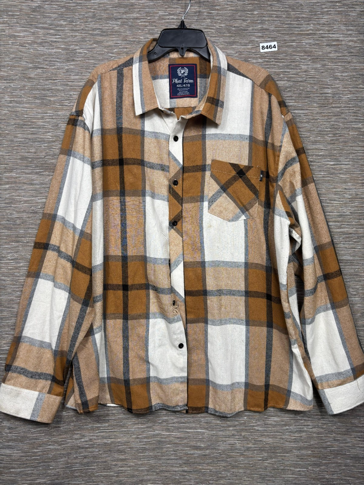VTG Y2K Phat Farm Plaid Button Down Shirt Mens Sz 4XL Beige White Street Hip Hop