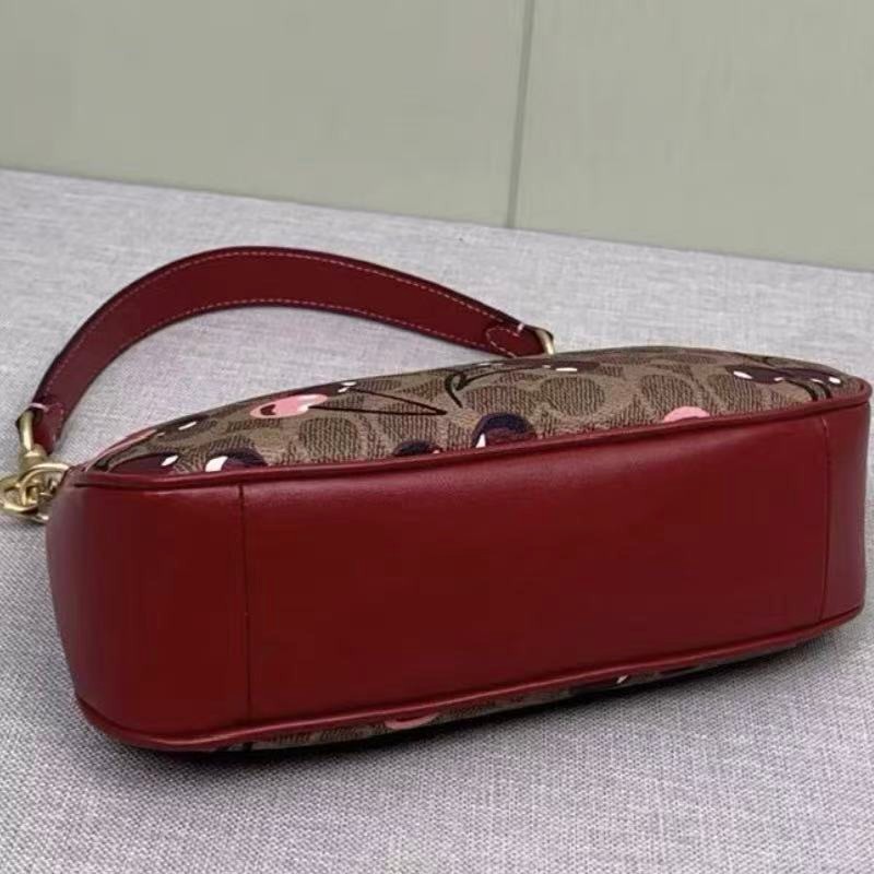 COACH CY694 Teri Shoulder Bag Signature Canvas Cherry Print Tan Brown NWT