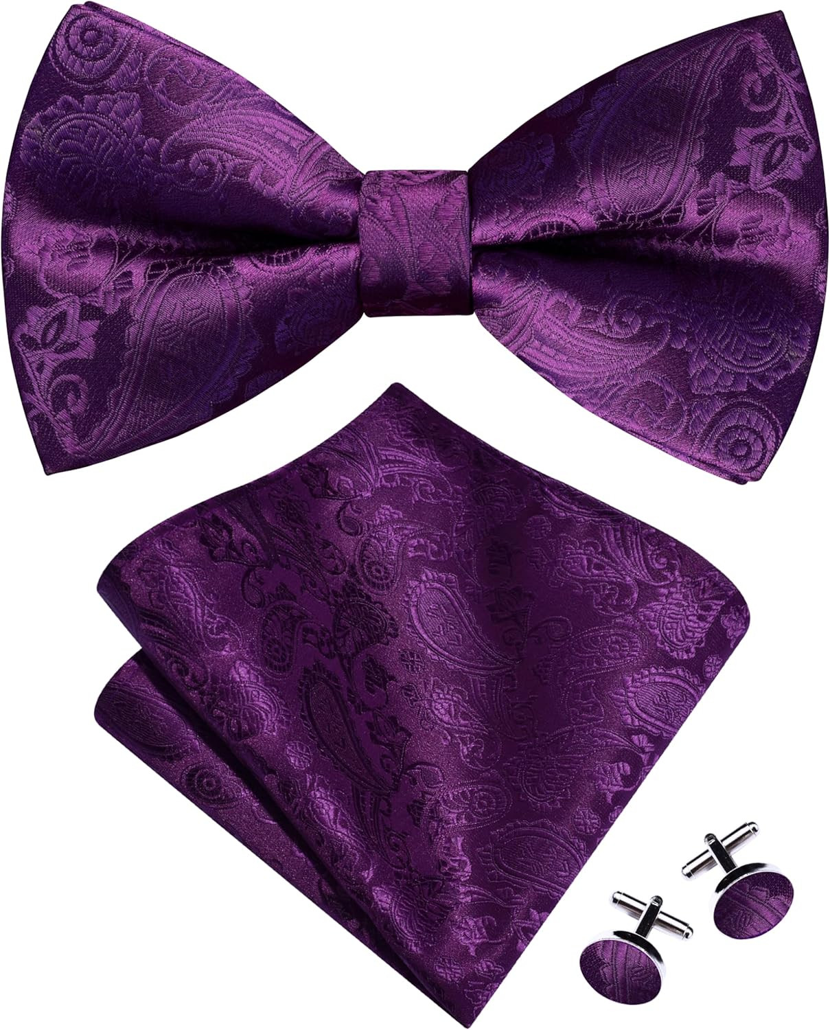 Mens Paisley Bow Tie Handkerchief Jacquard Woven Adjustable Pre-Tied Bowties Poc