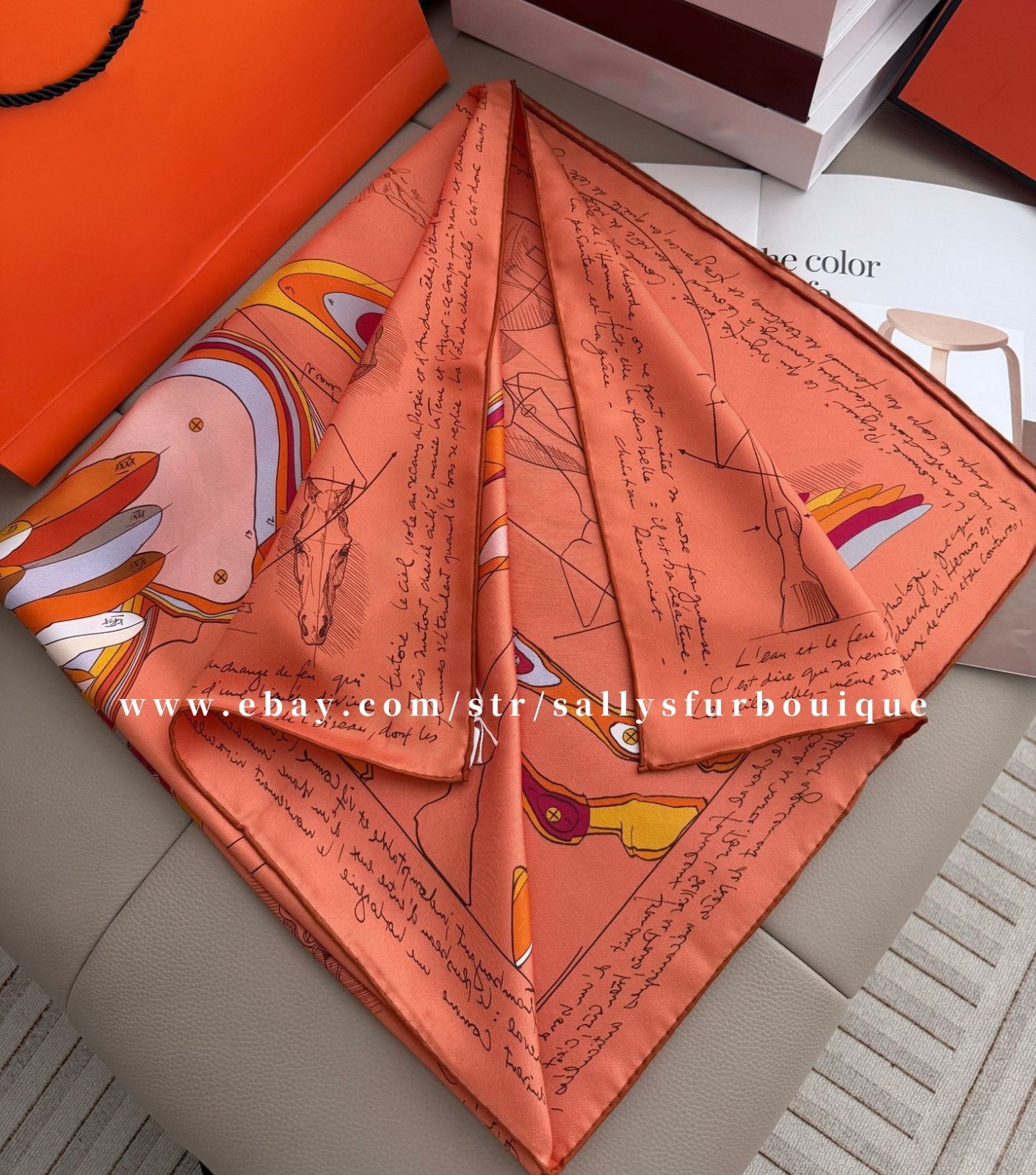 2026 Sallys 18 Momme Twill Silk Wrap Scarf Fly Horse Print Double Face Shawl 35″