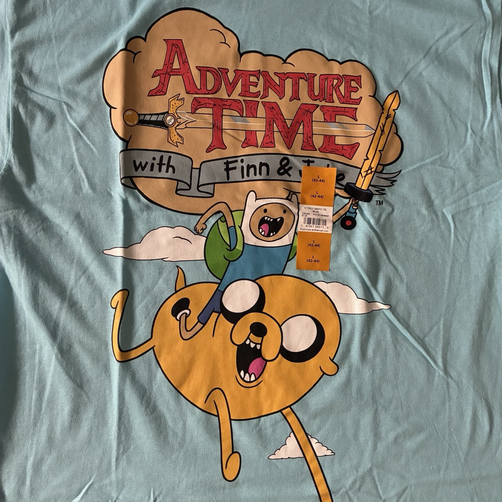 Adventure Time with Finn & Jake Men’s Blue Cartoon Graphic Tee T-Shirt Sz Large