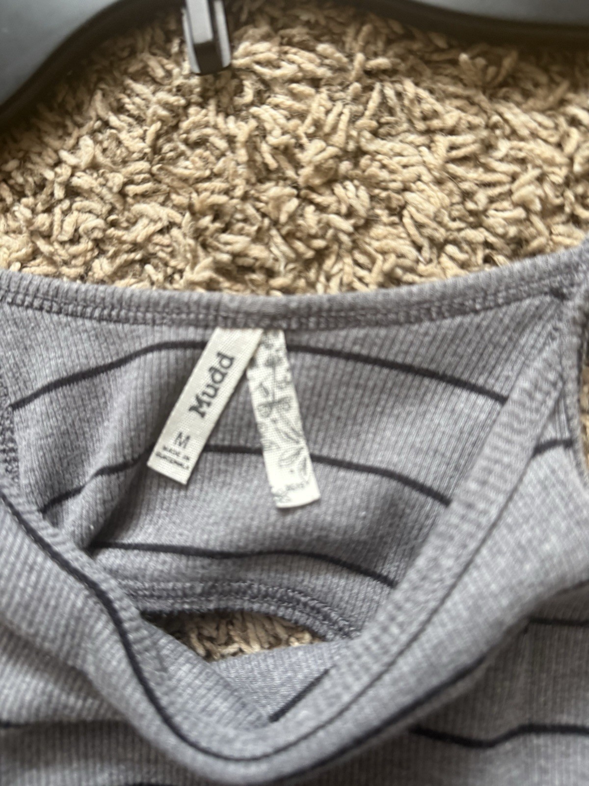 Pony Gray/Black Striped Racerback Tank Top Women’s M Scoop Neck Stretch Knit