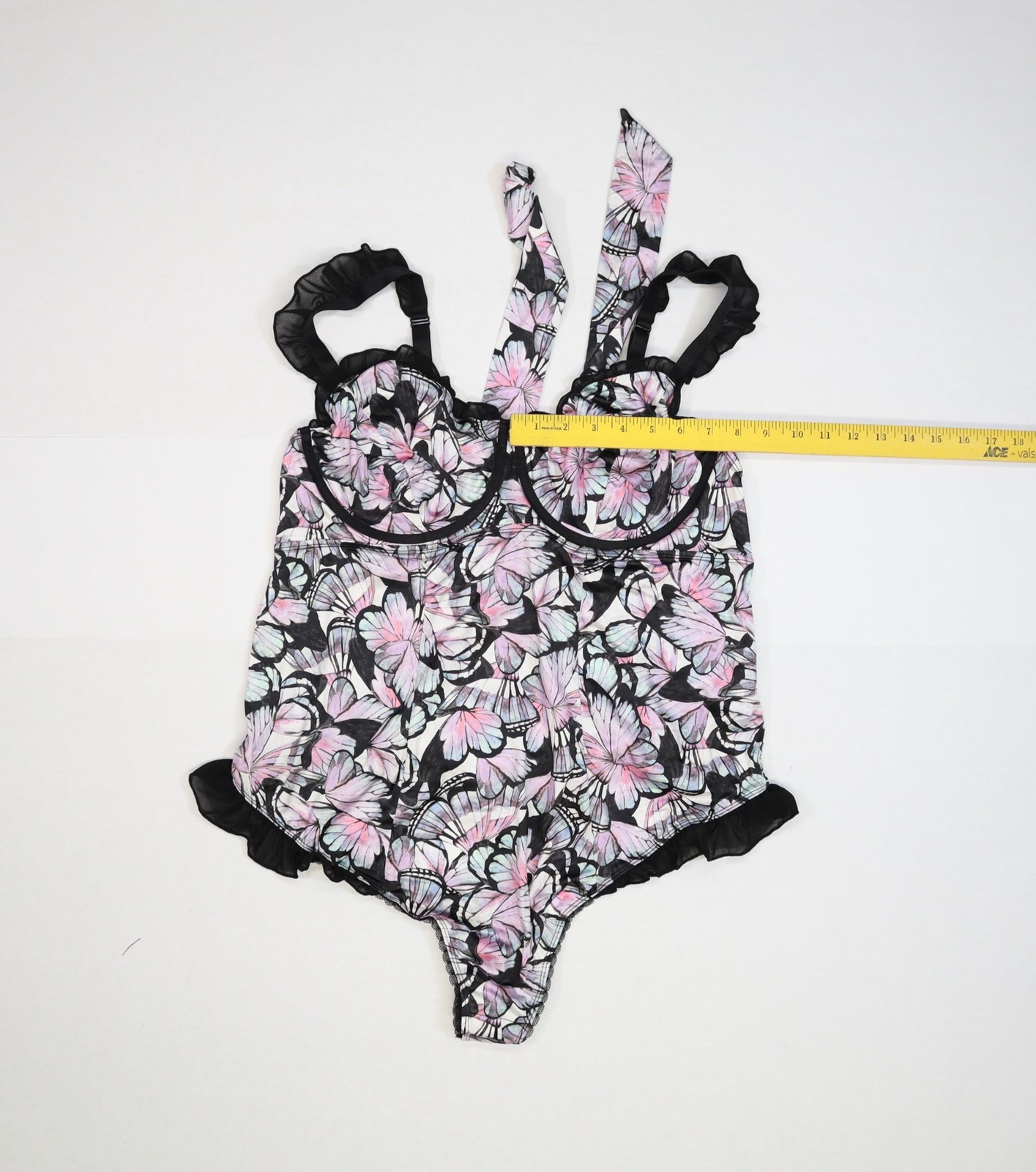 Torrid Bodysuit Womens 2 Butterfly Print Mesh Ruffle Underwire NWT Lingerie