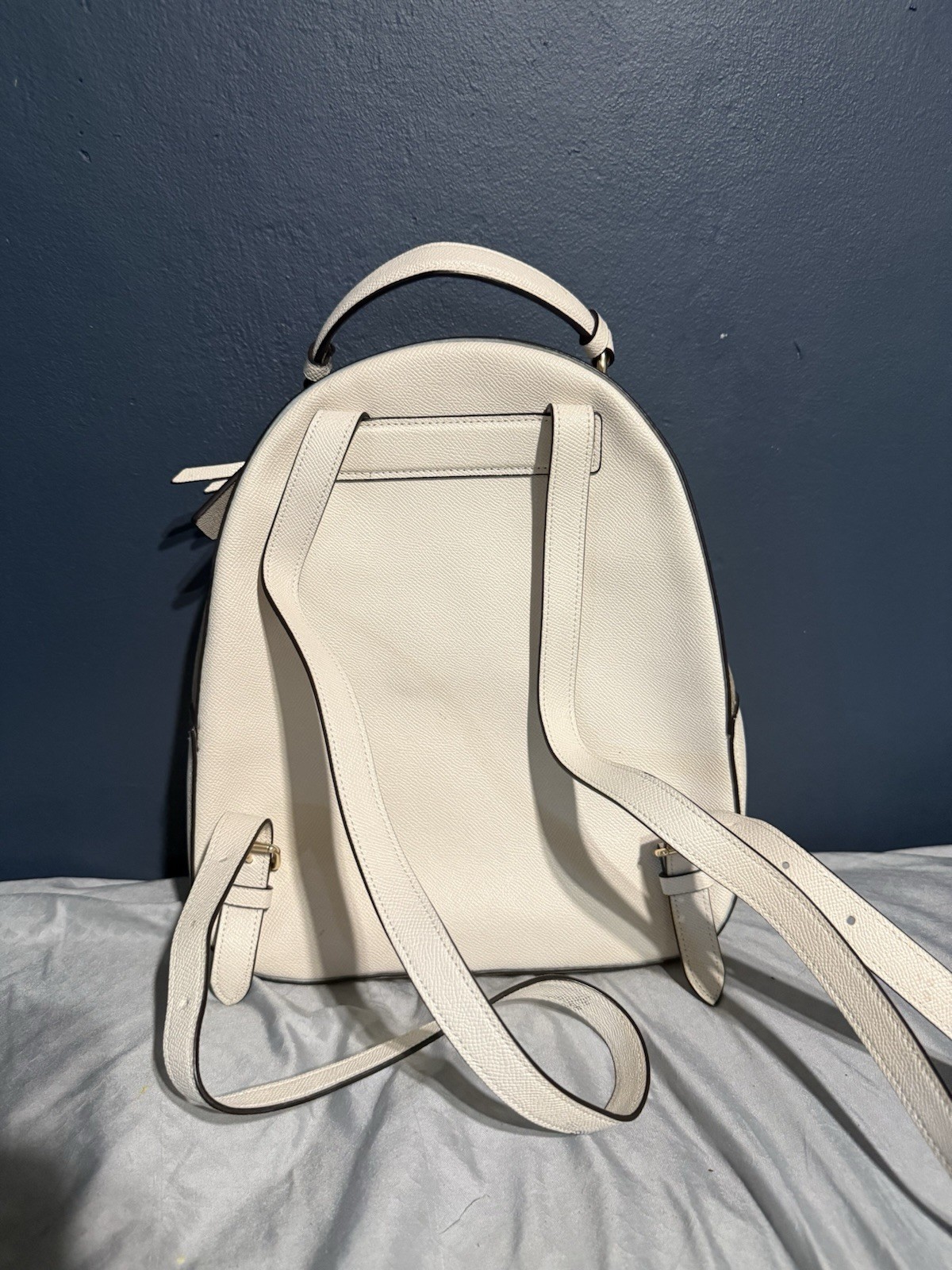 Coach White Logo Backpack Zip Closure Front Zip Pocket Gold Hardware