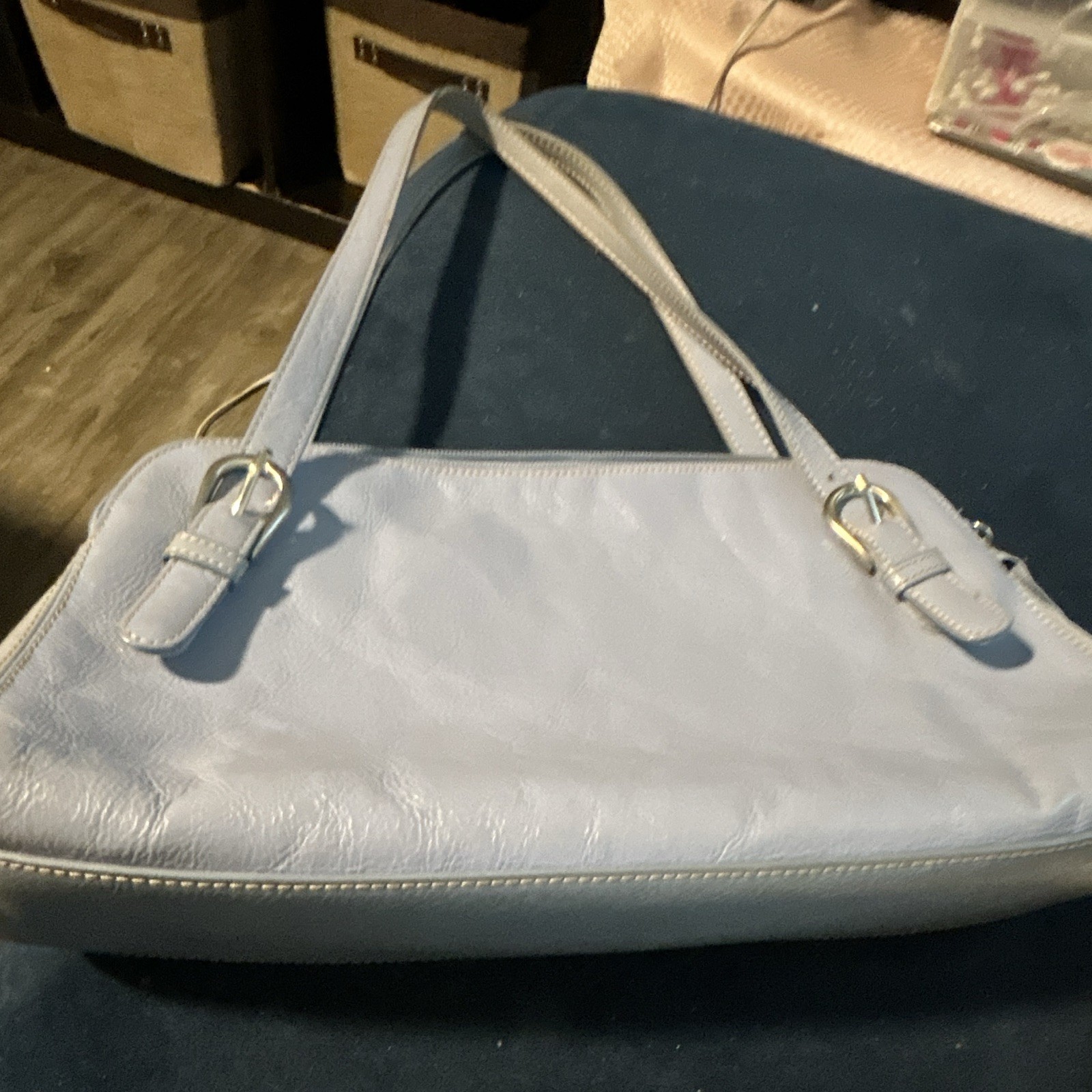 Franco Sarto Light Blue Solid Shoulder Bag Zip Closure Lined Inner Pockets