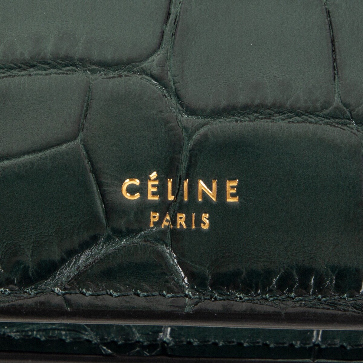 63581 auth CELINE Cypress green CROCO MEDIUM CLASP Top Handle Bag