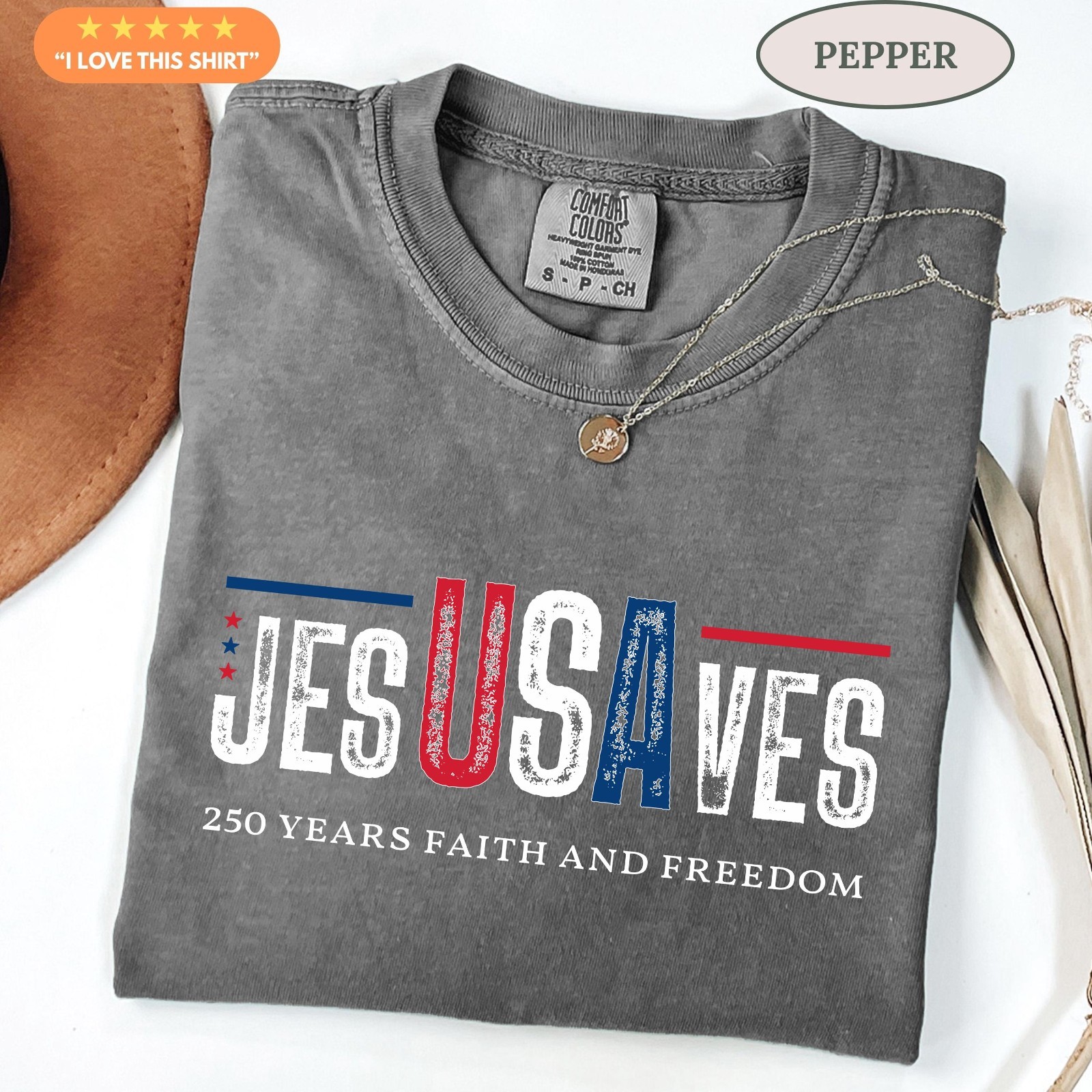 Jesus Saves USA 250 Years of Freedom T-Shirt Christian Patriotic July 4th Tee
