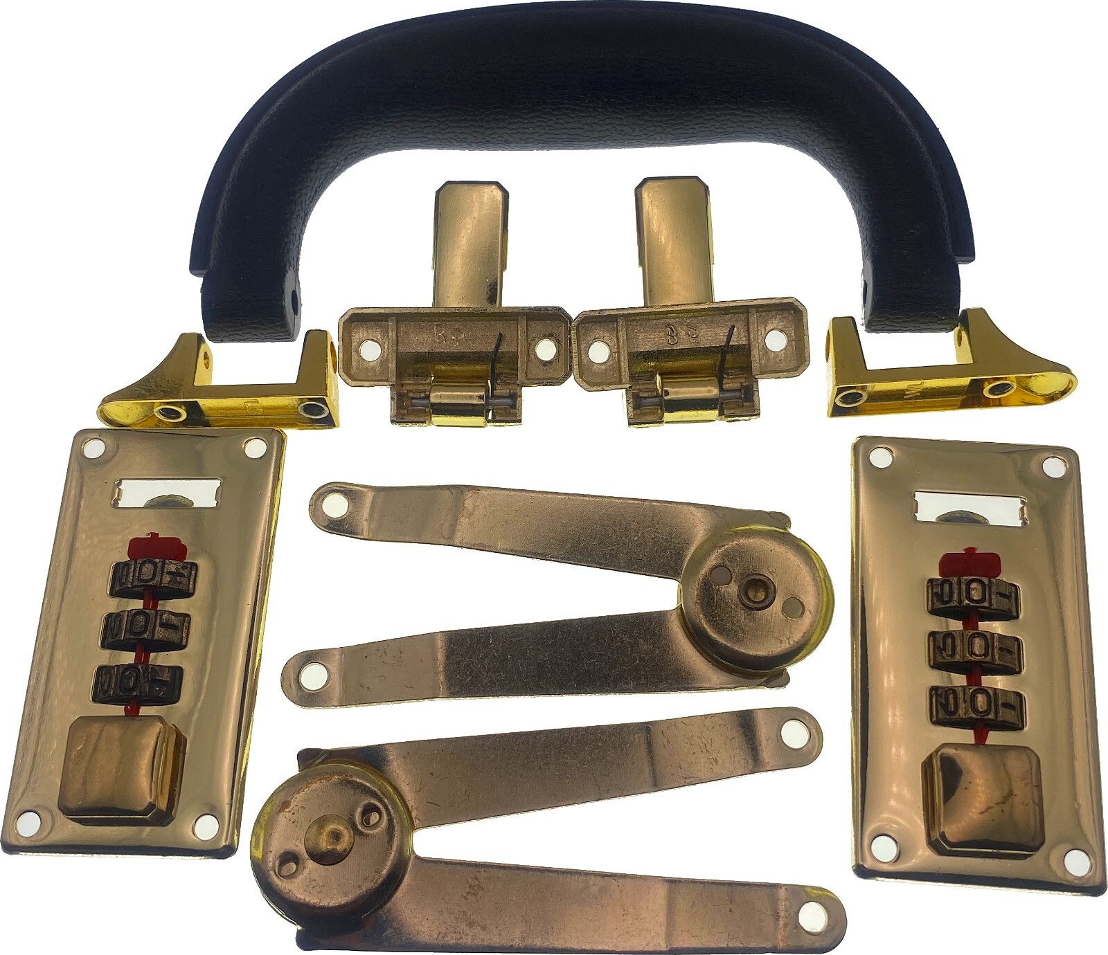 Briefcase Replacement PARTS Handle Combination LOCKS and Hinges Gold NO SCREWS