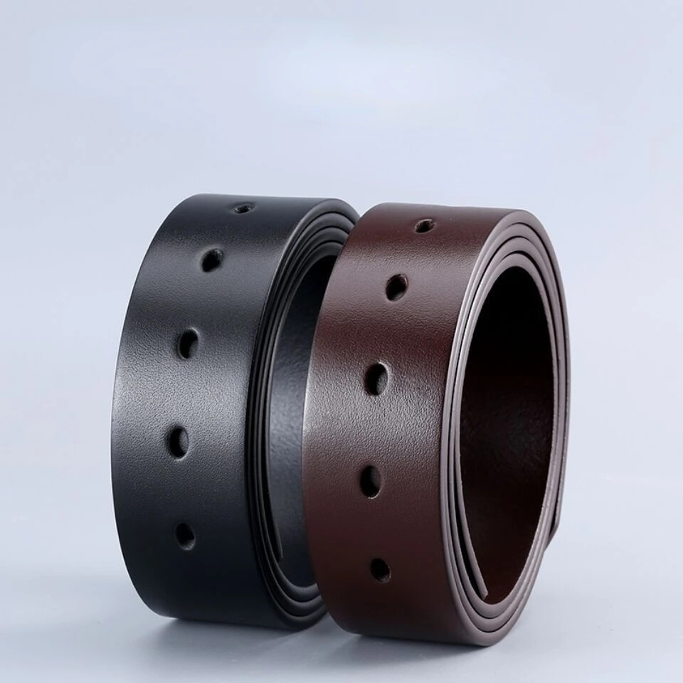 3.8CM Wide No Buckle Genuine Leather Belts for Men With Holes Cowhide Belt Strap