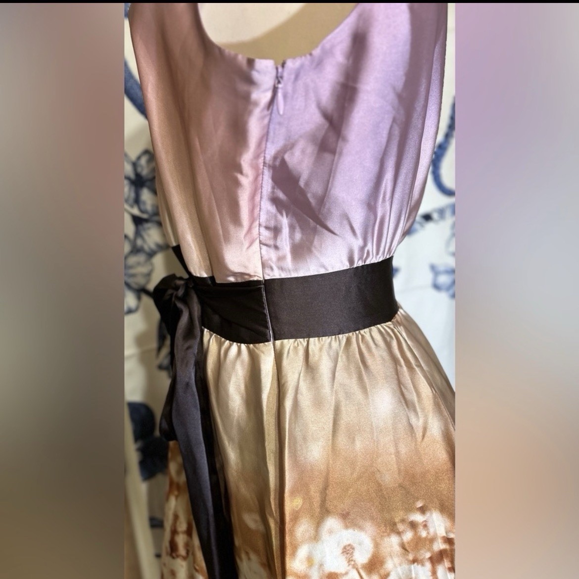 Ted Baker London Gradient Pink Brown Silk Satin A-Line Midi Bow Dress 4